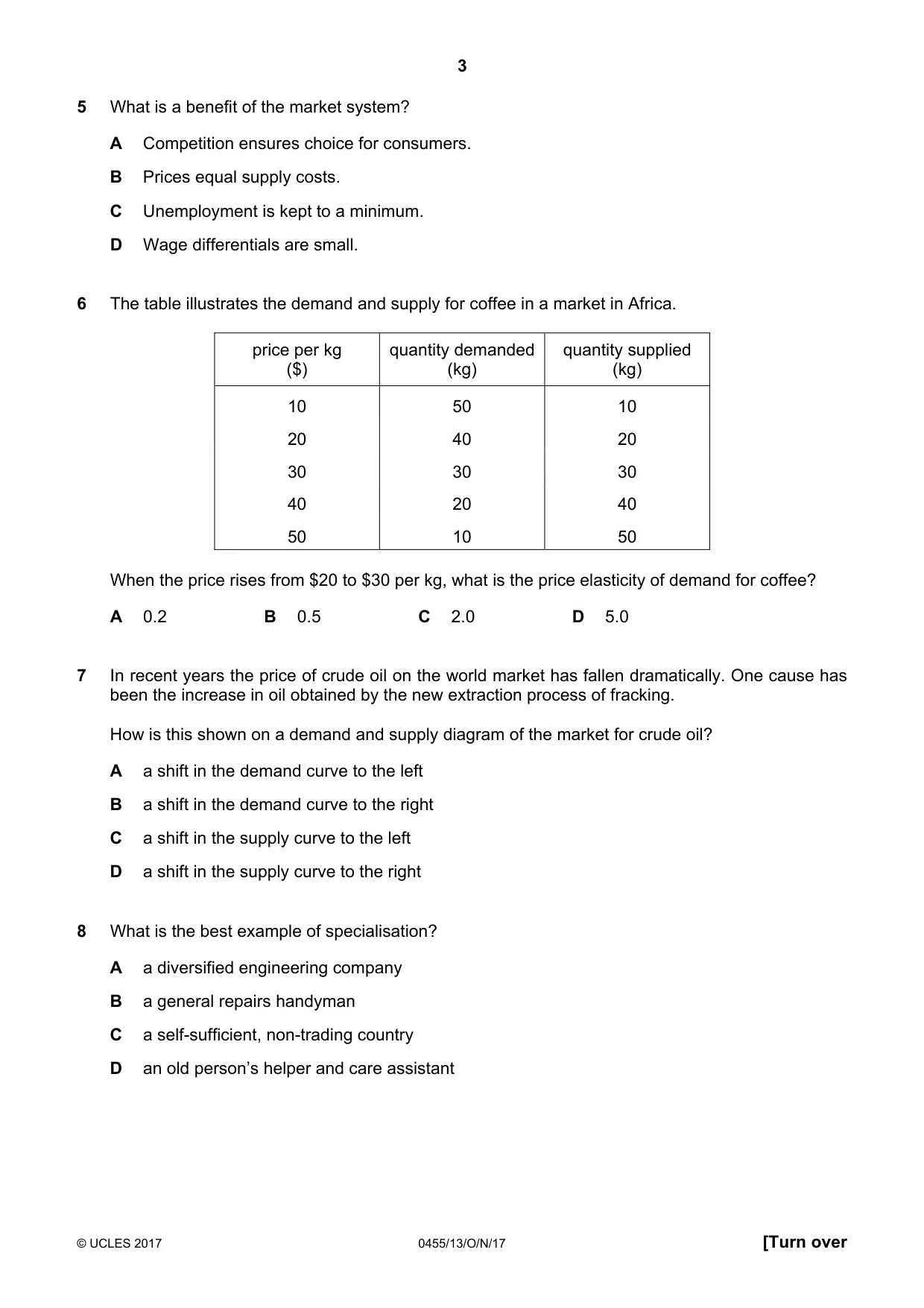 Cambridge IGCSE Economics 0455 2017 Oct/Nov Paper 1 · Variant 3 question paper, page 3 of 12