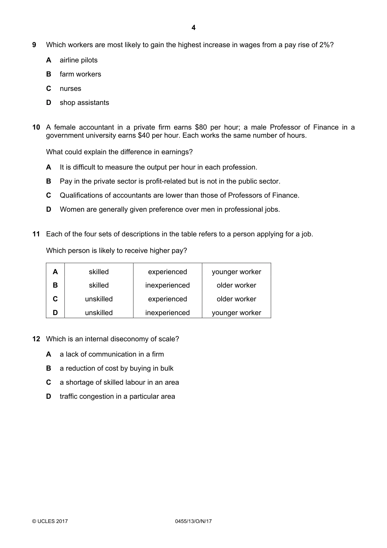 Cambridge IGCSE Economics 0455 2017 Oct/Nov Paper 1 · Variant 3 question paper, page 4 of 12