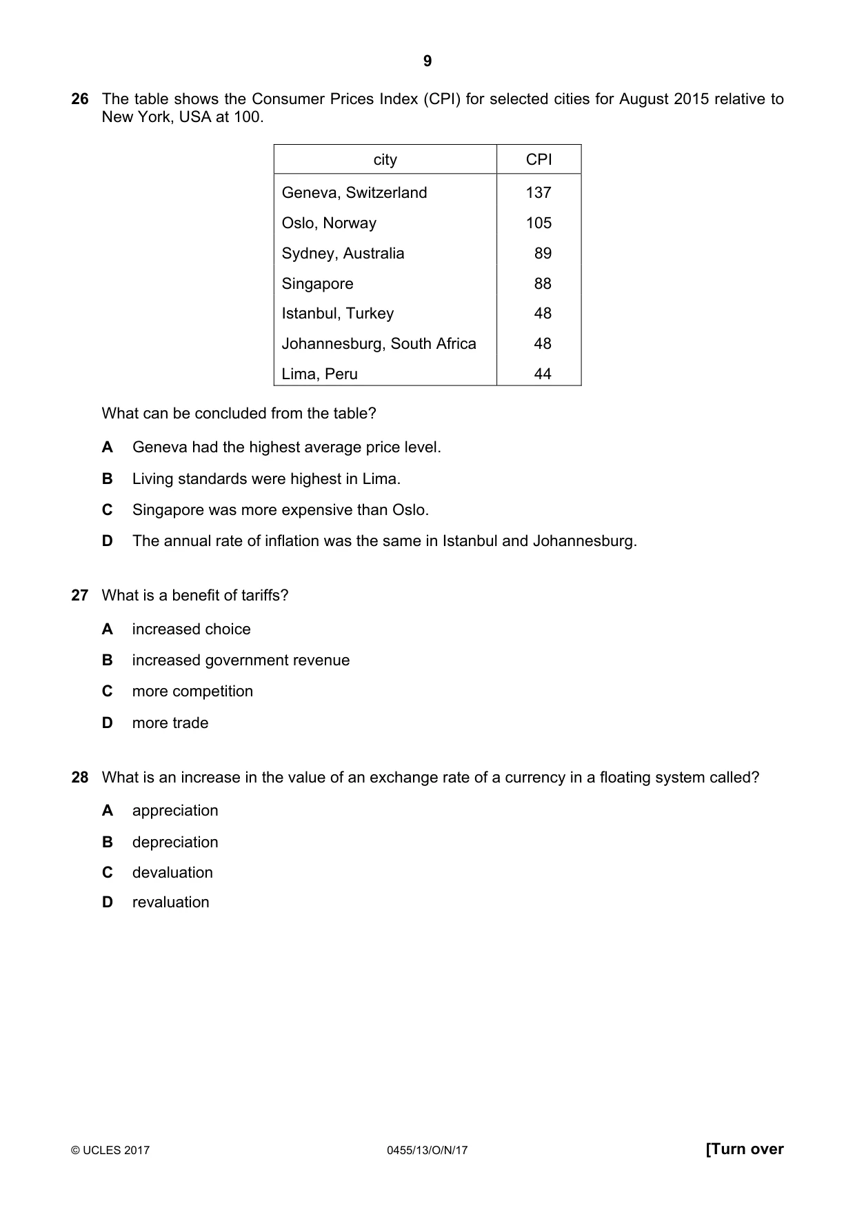 Cambridge IGCSE Economics 0455 2017 Oct/Nov Paper 1 · Variant 3 question paper, page 9 of 12