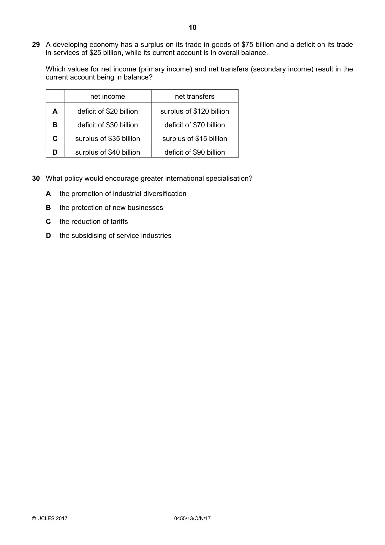 Cambridge IGCSE Economics 0455 2017 Oct/Nov Paper 1 · Variant 3 question paper, page 10 of 12
