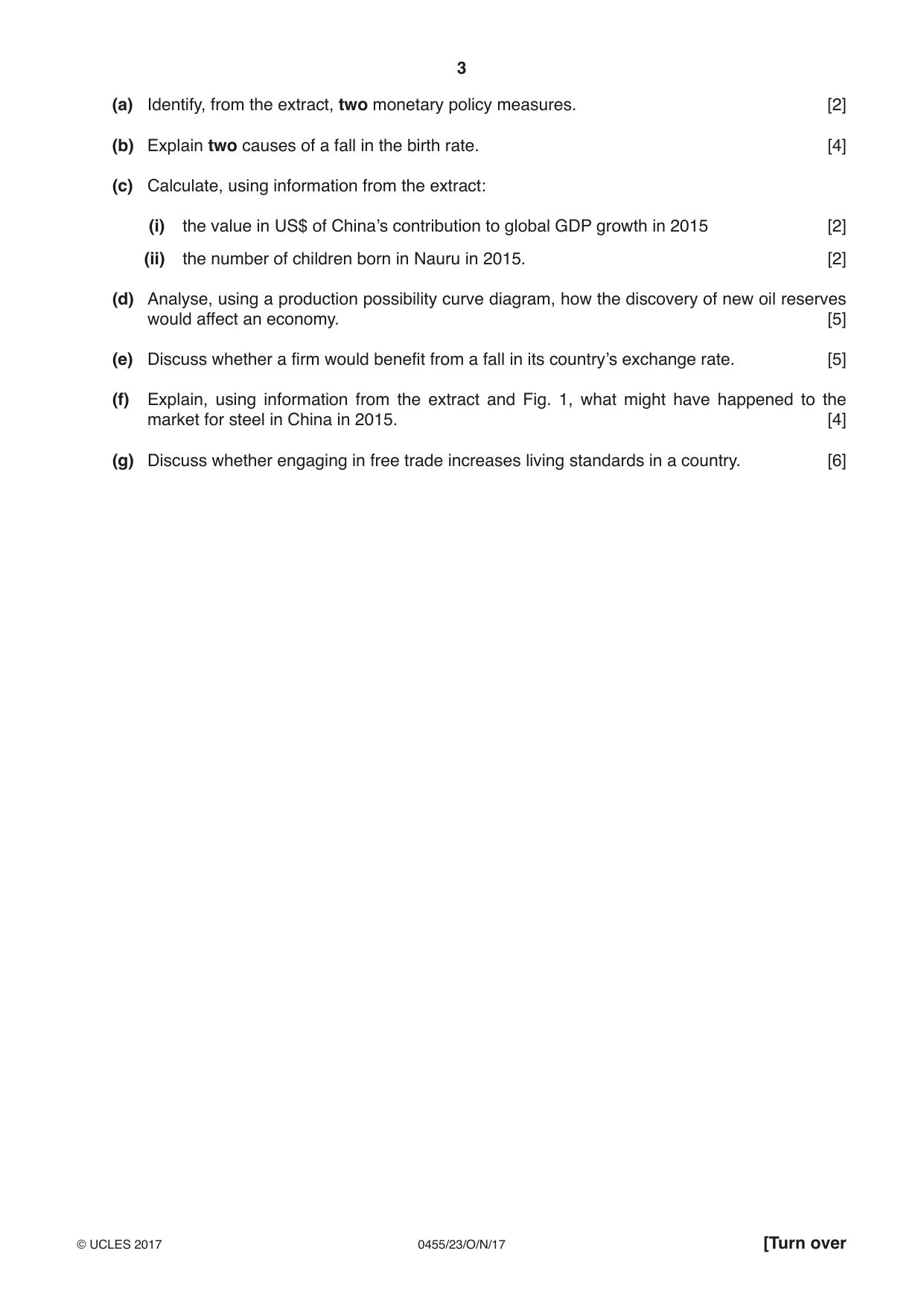 Cambridge IGCSE Economics 0455 2017 Oct/Nov Paper 2 · Variant 3 question paper, page 3 of 8