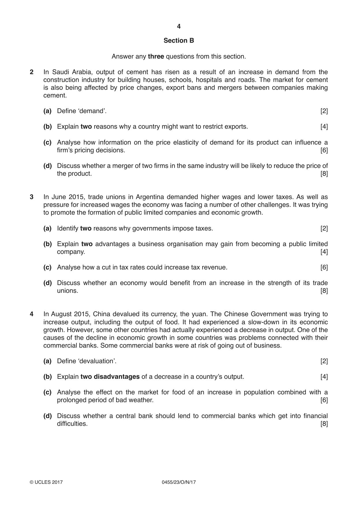Cambridge IGCSE Economics 0455 2017 Oct/Nov Paper 2 · Variant 3 question paper, page 4 of 8