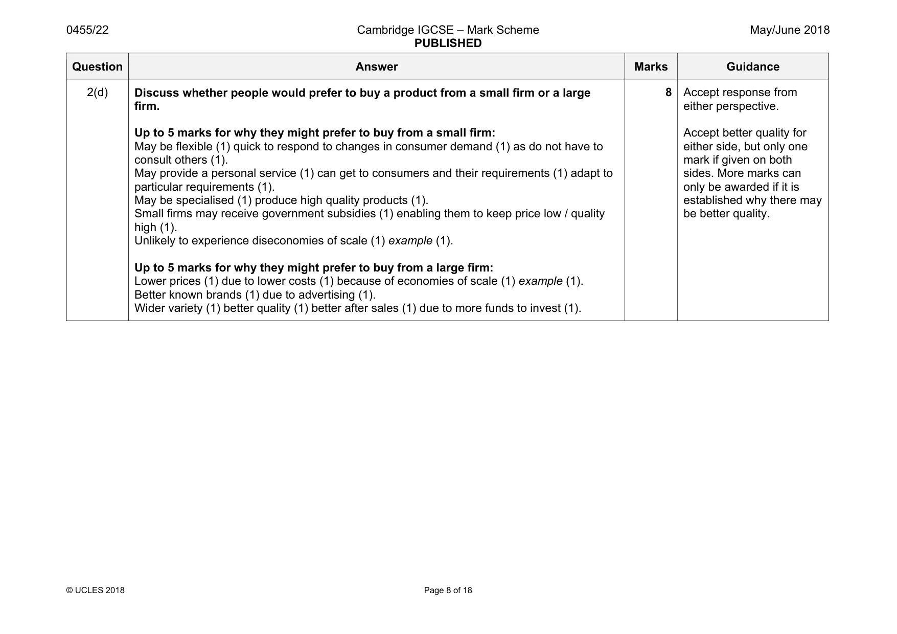Mark scheme, page 8 of 18