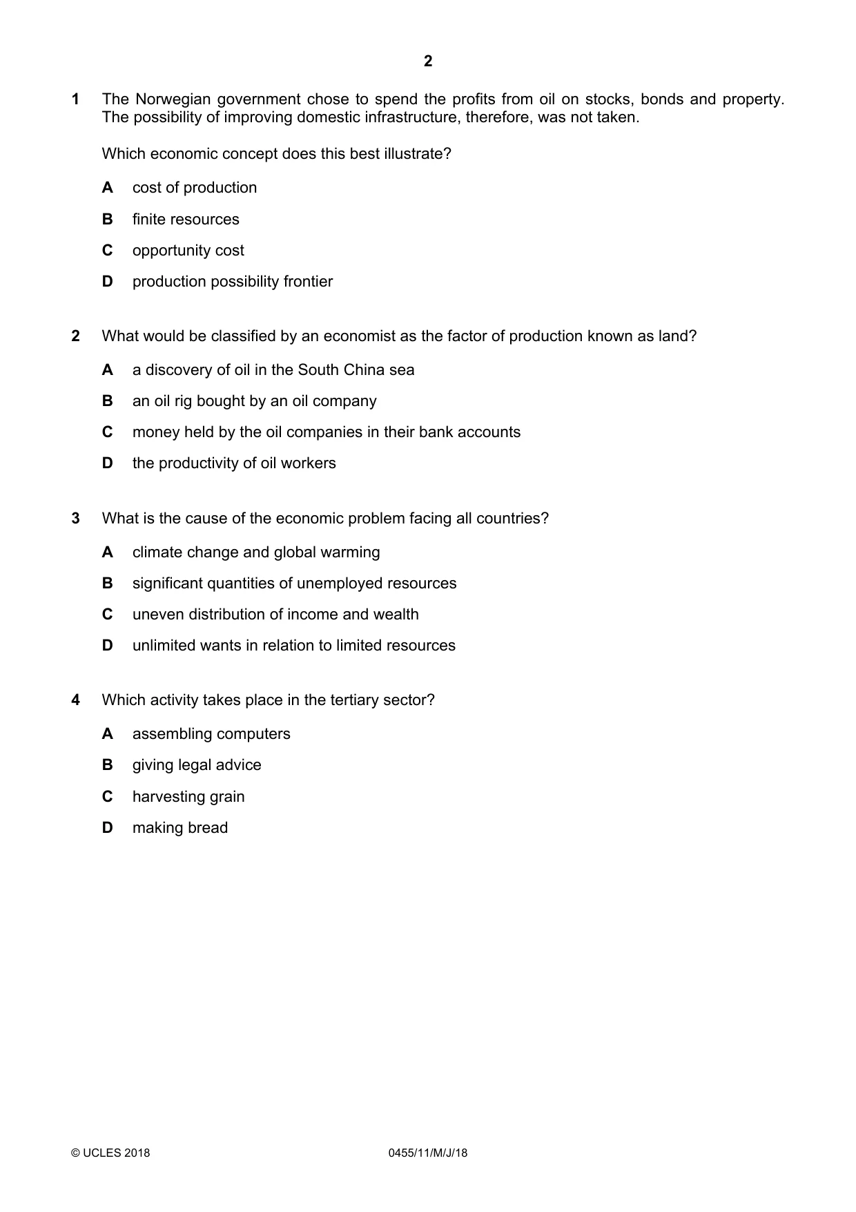 Cambridge IGCSE Economics 0455 2018 May/June Paper 1 · Variant 1 question paper, page 2 of 12