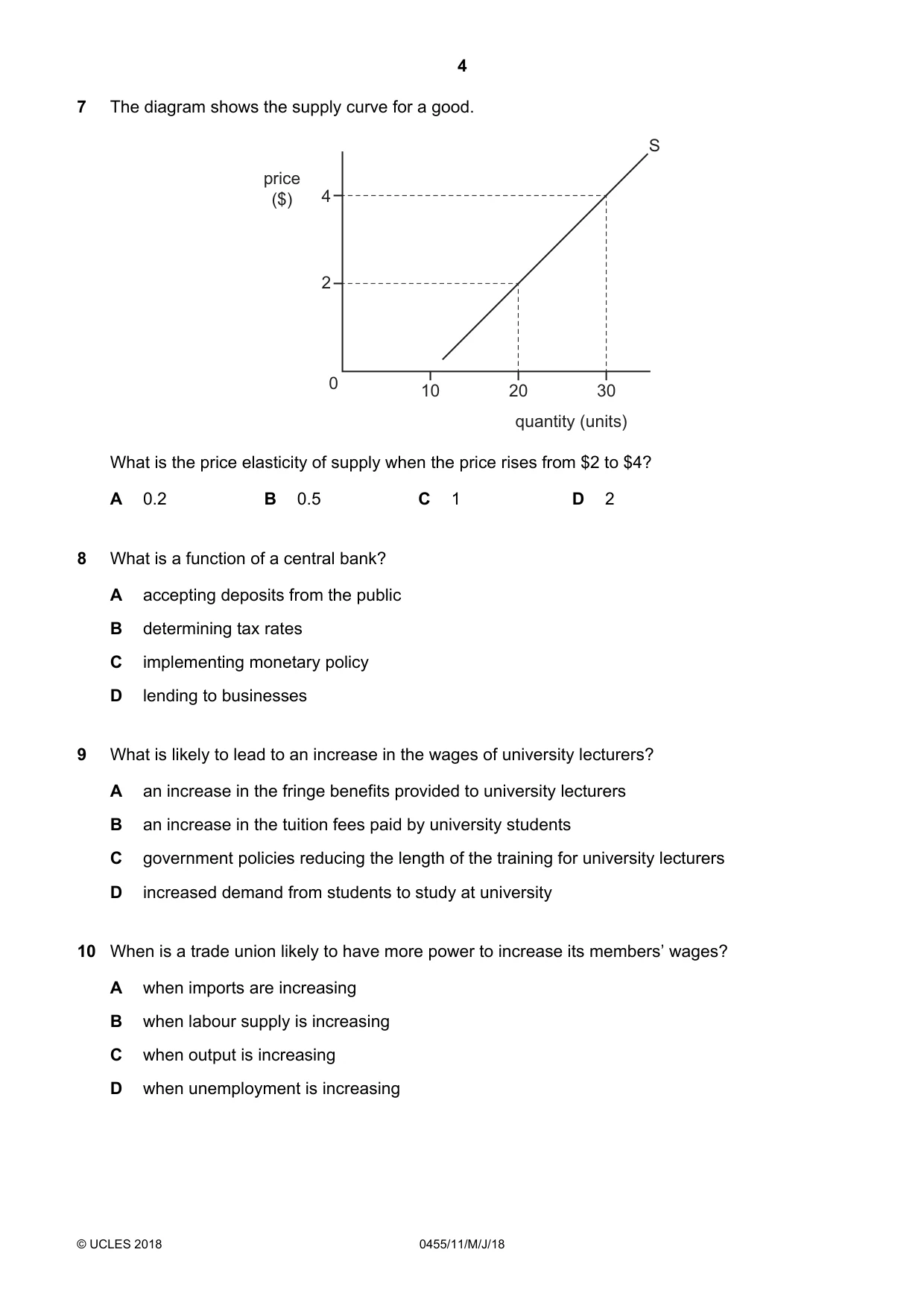 Cambridge IGCSE Economics 0455 2018 May/June Paper 1 · Variant 1 question paper, page 4 of 12