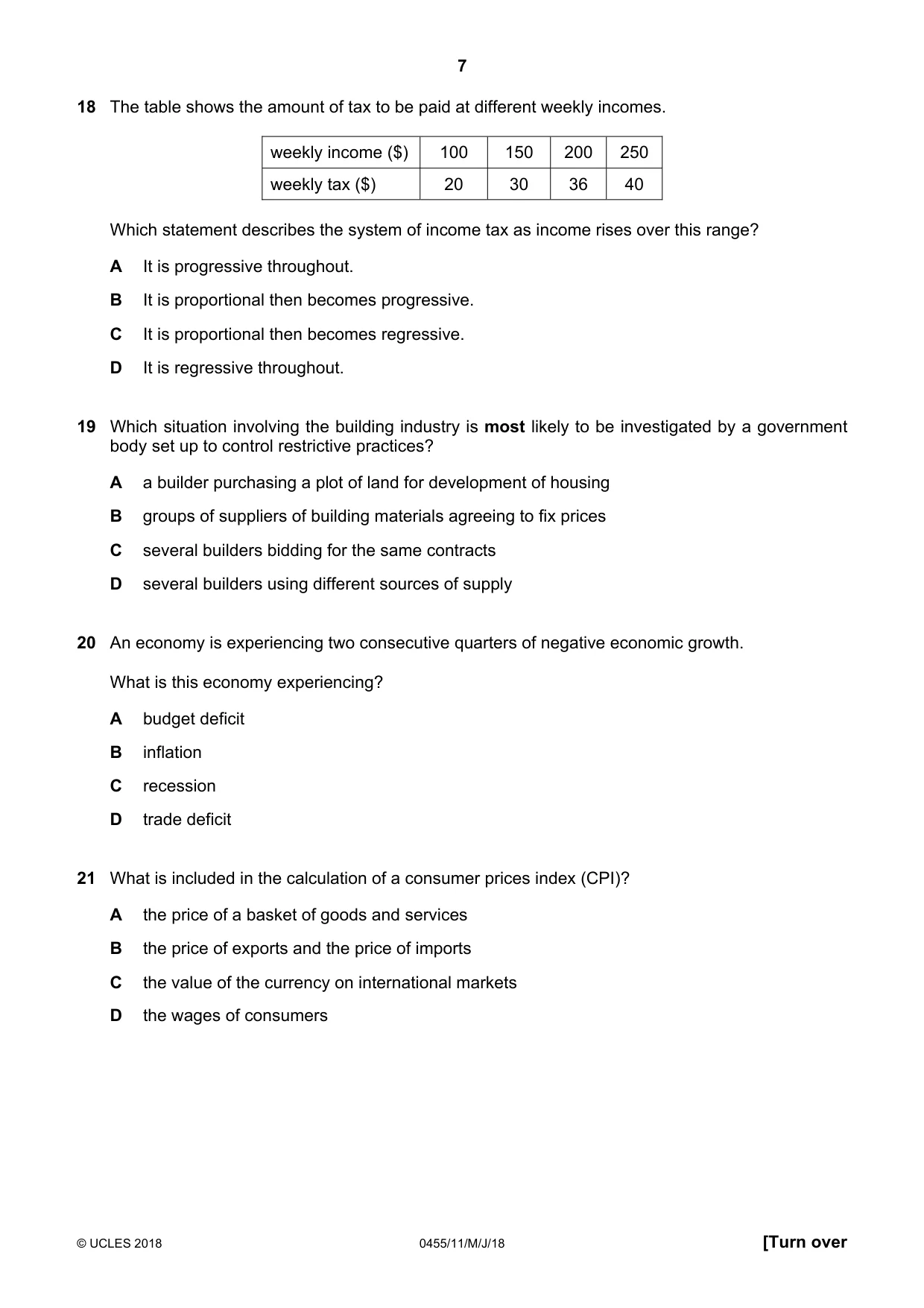 Cambridge IGCSE Economics 0455 2018 May/June Paper 1 · Variant 1 question paper, page 7 of 12