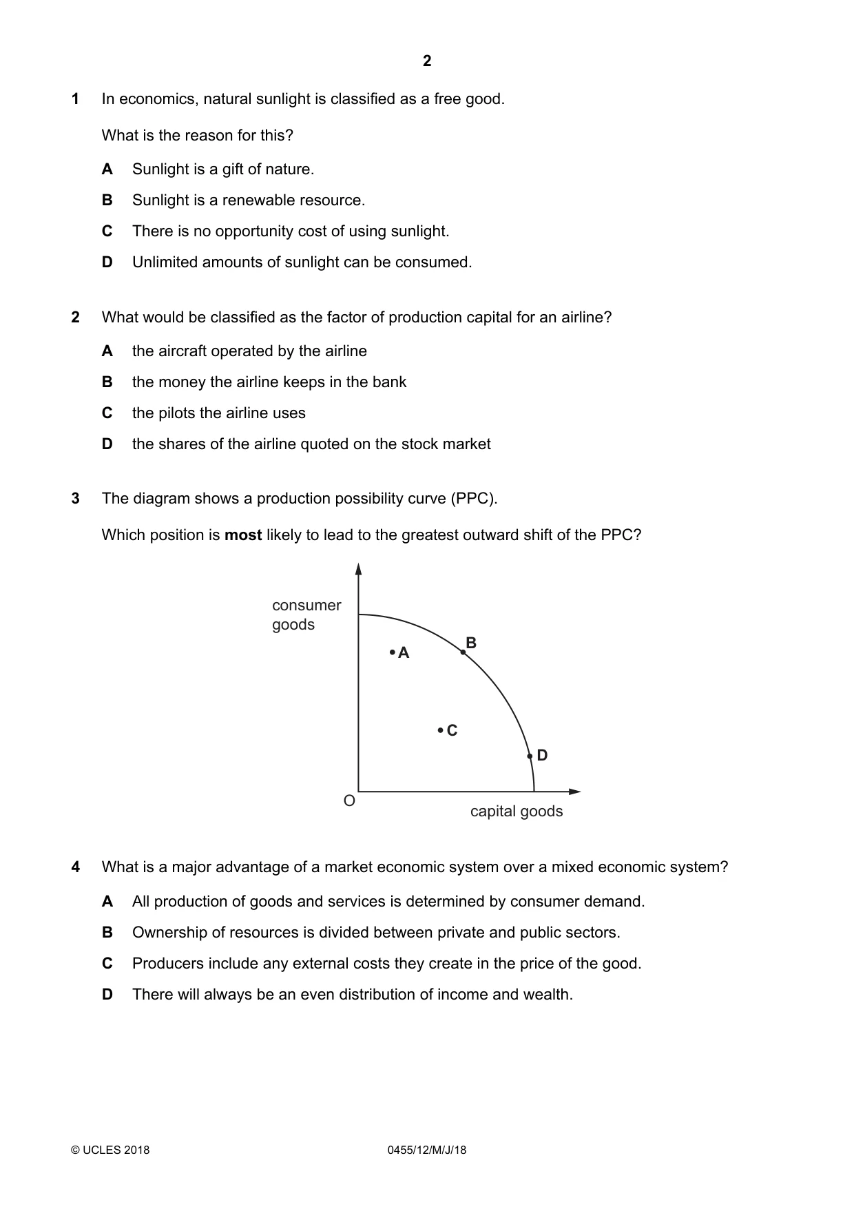 Cambridge IGCSE Economics 0455 2018 May/June Paper 1 · Variant 2 question paper, page 2 of 12
