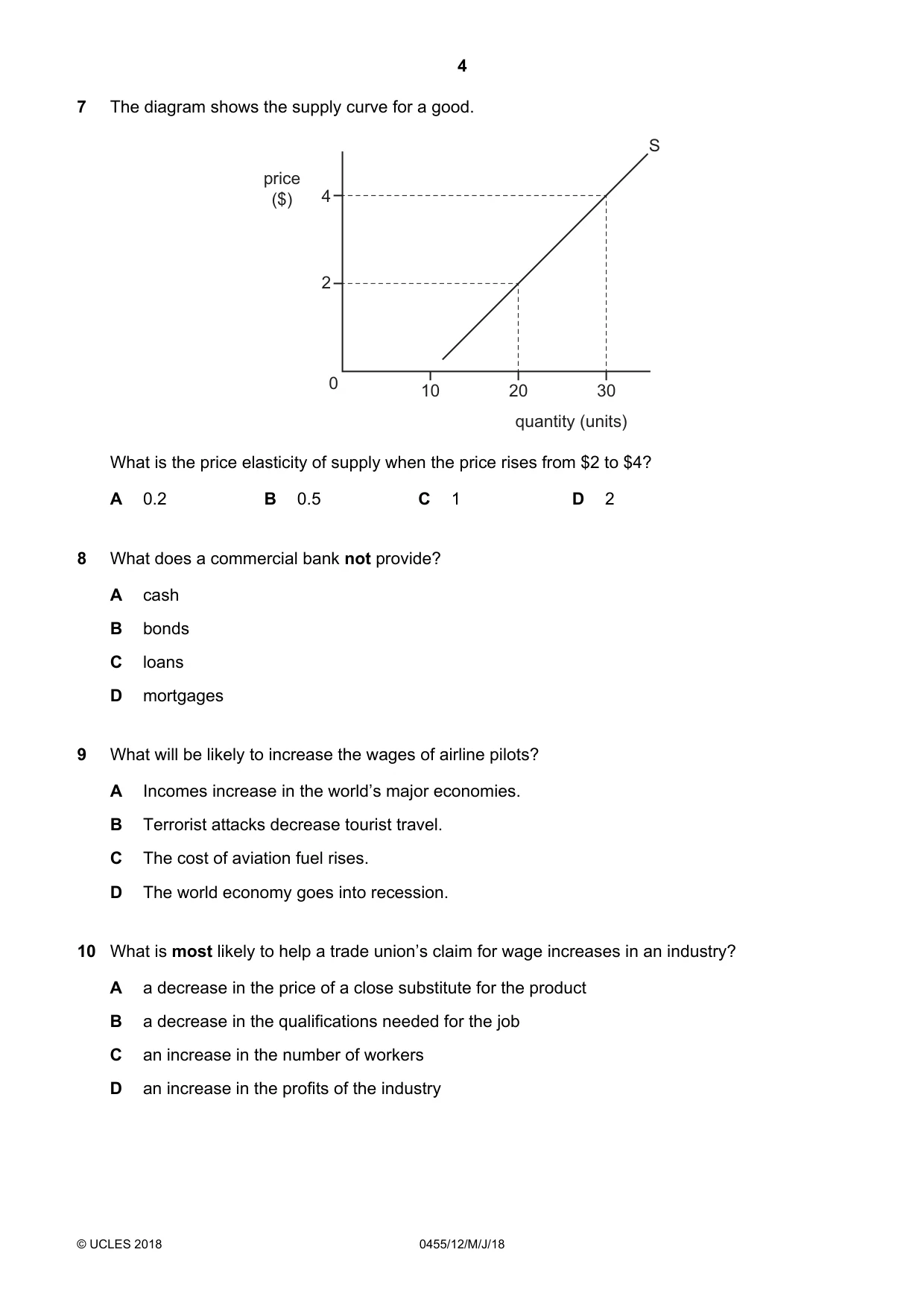 Cambridge IGCSE Economics 0455 2018 May/June Paper 1 · Variant 2 question paper, page 4 of 12
