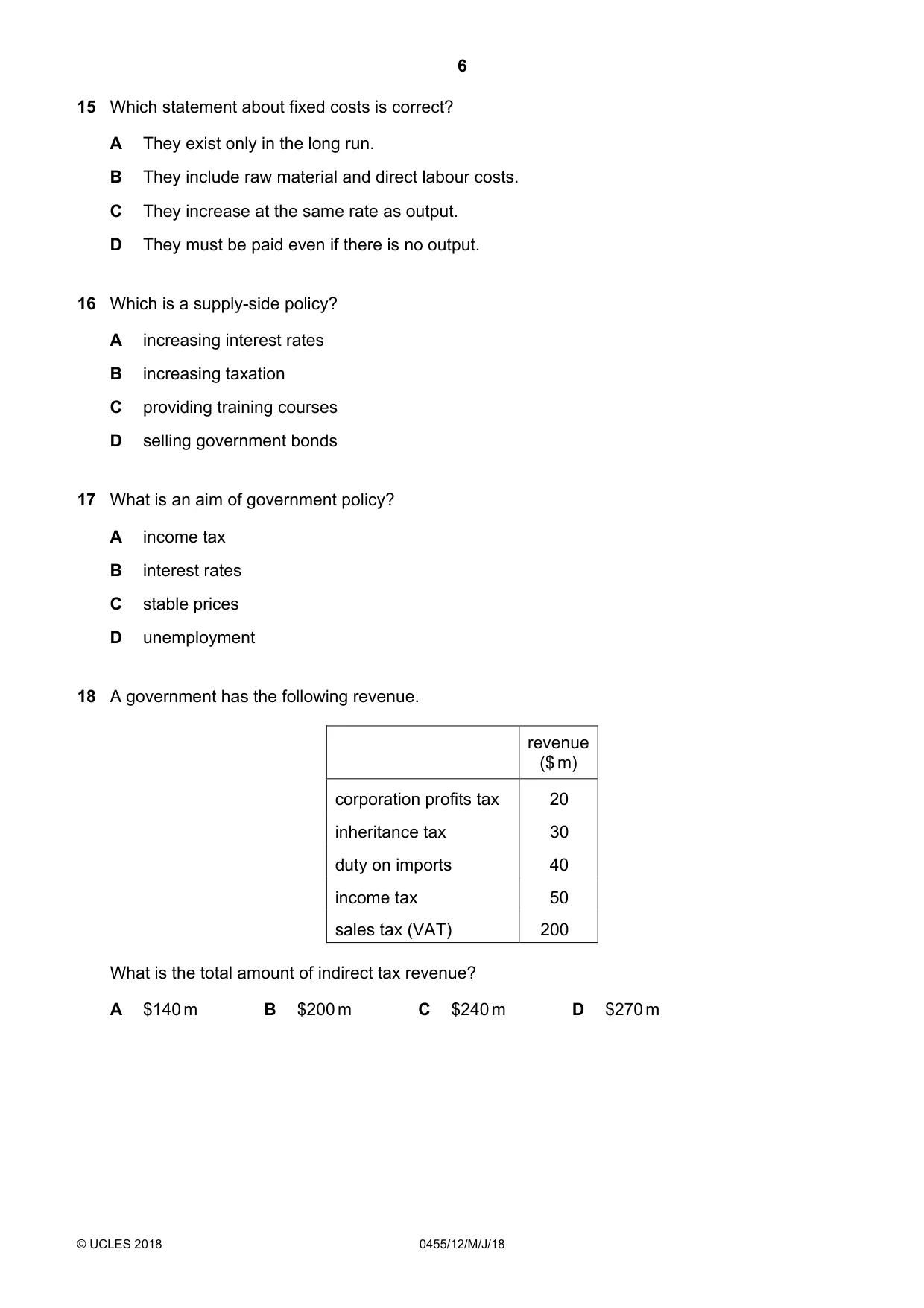 Cambridge IGCSE Economics 0455 2018 May/June Paper 1 · Variant 2 question paper, page 6 of 12