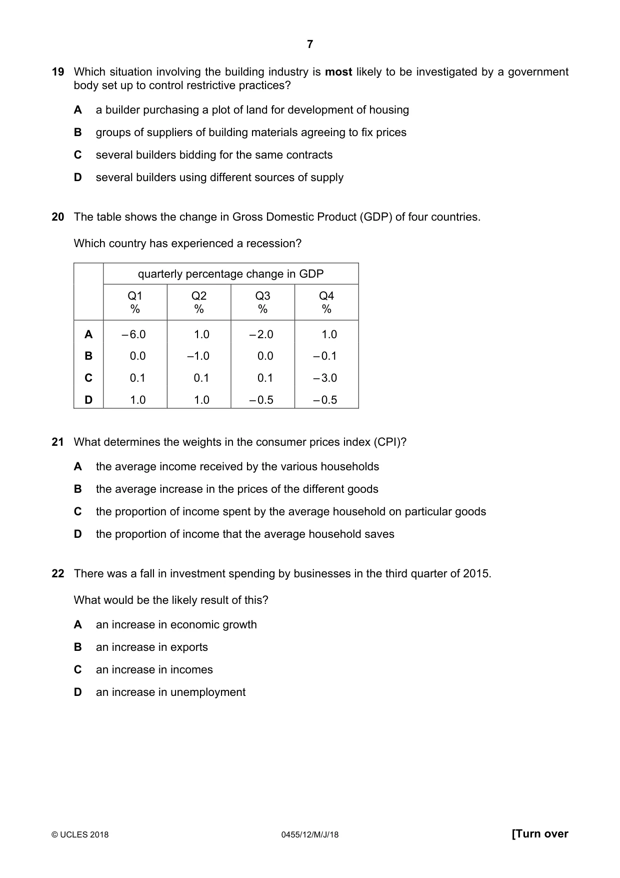 Cambridge IGCSE Economics 0455 2018 May/June Paper 1 · Variant 2 question paper, page 7 of 12