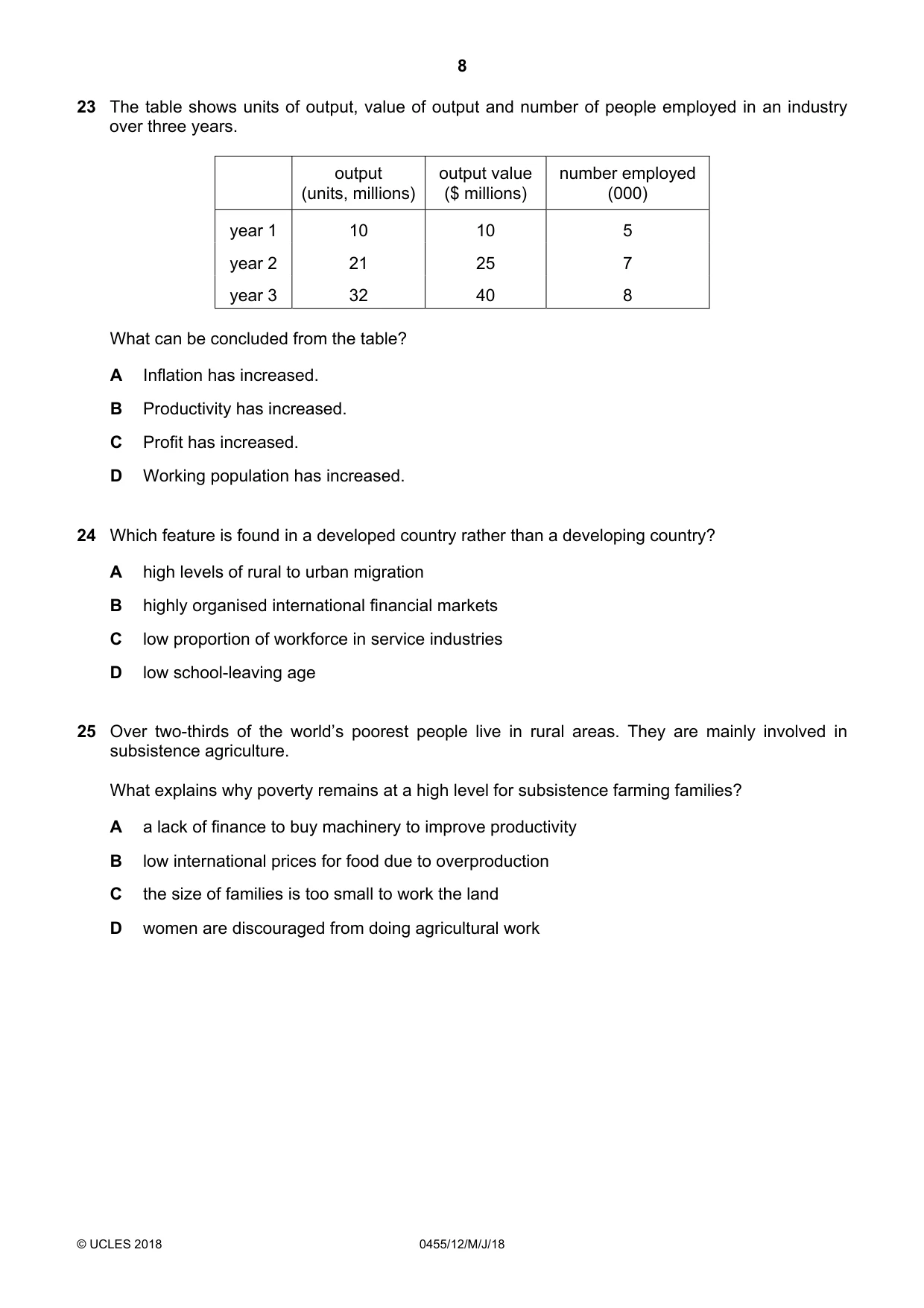 Cambridge IGCSE Economics 0455 2018 May/June Paper 1 · Variant 2 question paper, page 8 of 12