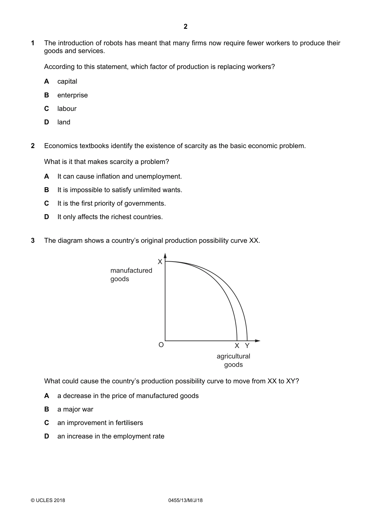 Cambridge IGCSE Economics 0455 2018 May/June Paper 1 · Variant 3 question paper, page 2 of 12