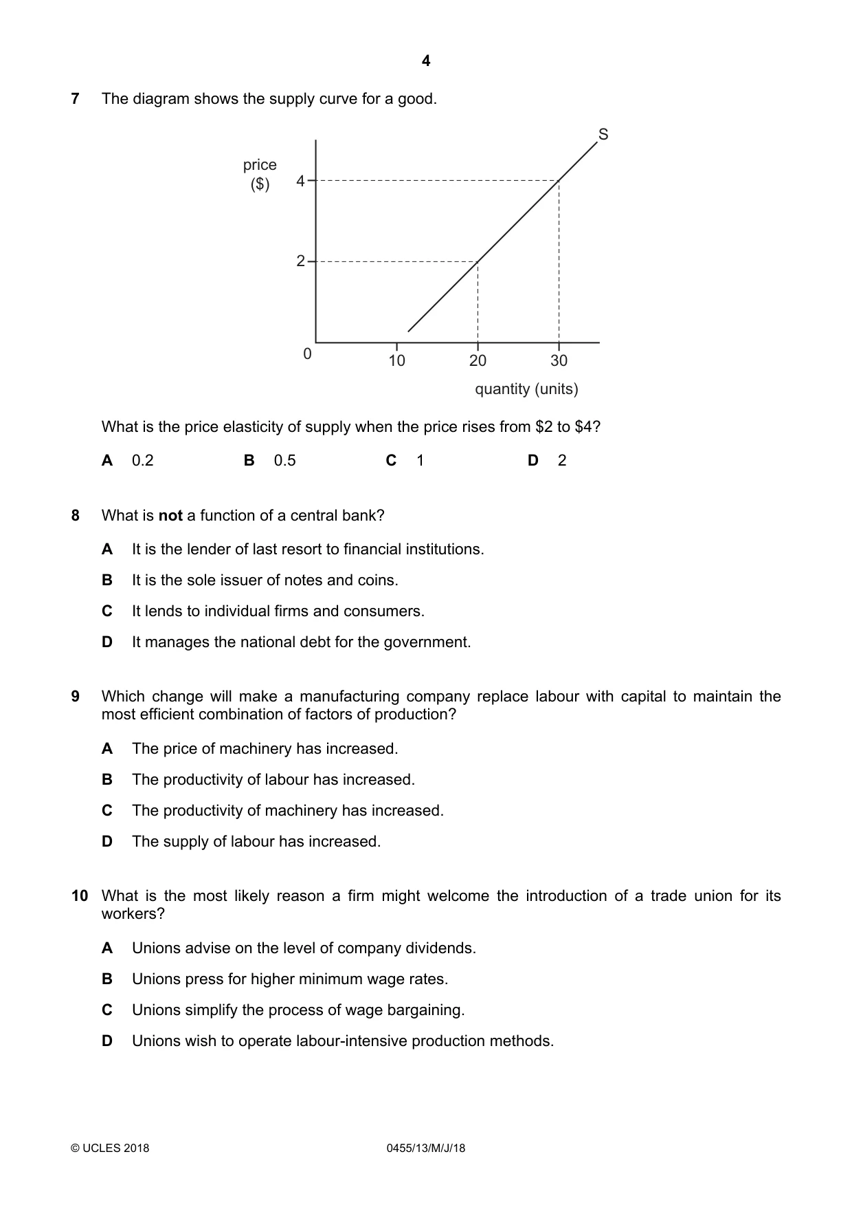 Cambridge IGCSE Economics 0455 2018 May/June Paper 1 · Variant 3 question paper, page 4 of 12