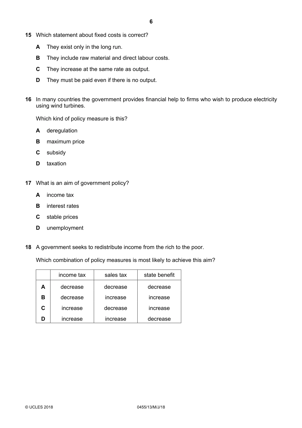 Cambridge IGCSE Economics 0455 2018 May/June Paper 1 · Variant 3 question paper, page 6 of 12