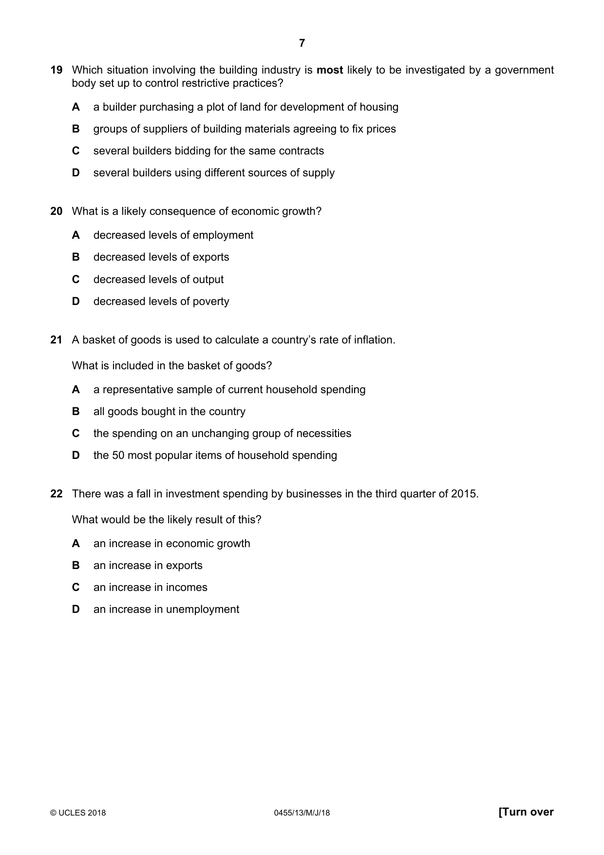 Cambridge IGCSE Economics 0455 2018 May/June Paper 1 · Variant 3 question paper, page 7 of 12