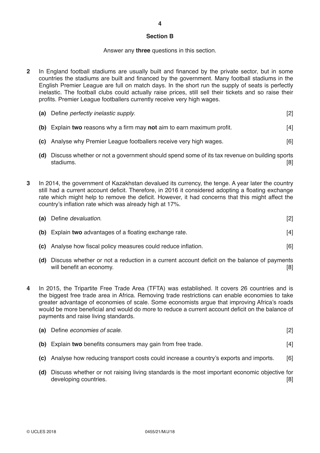 Cambridge IGCSE Economics 0455 2018 May/June Paper 2 · Variant 1 question paper, page 4 of 8