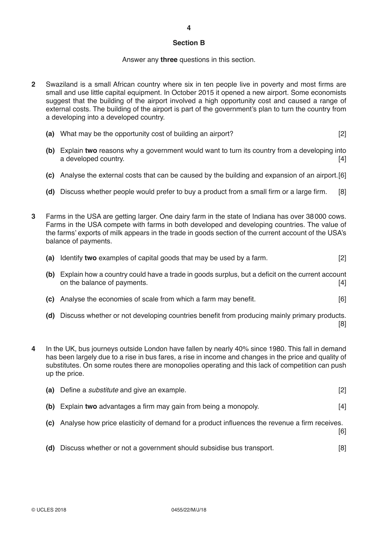Cambridge IGCSE Economics 0455 2018 May/June Paper 2 · Variant 2 question paper, page 4 of 8