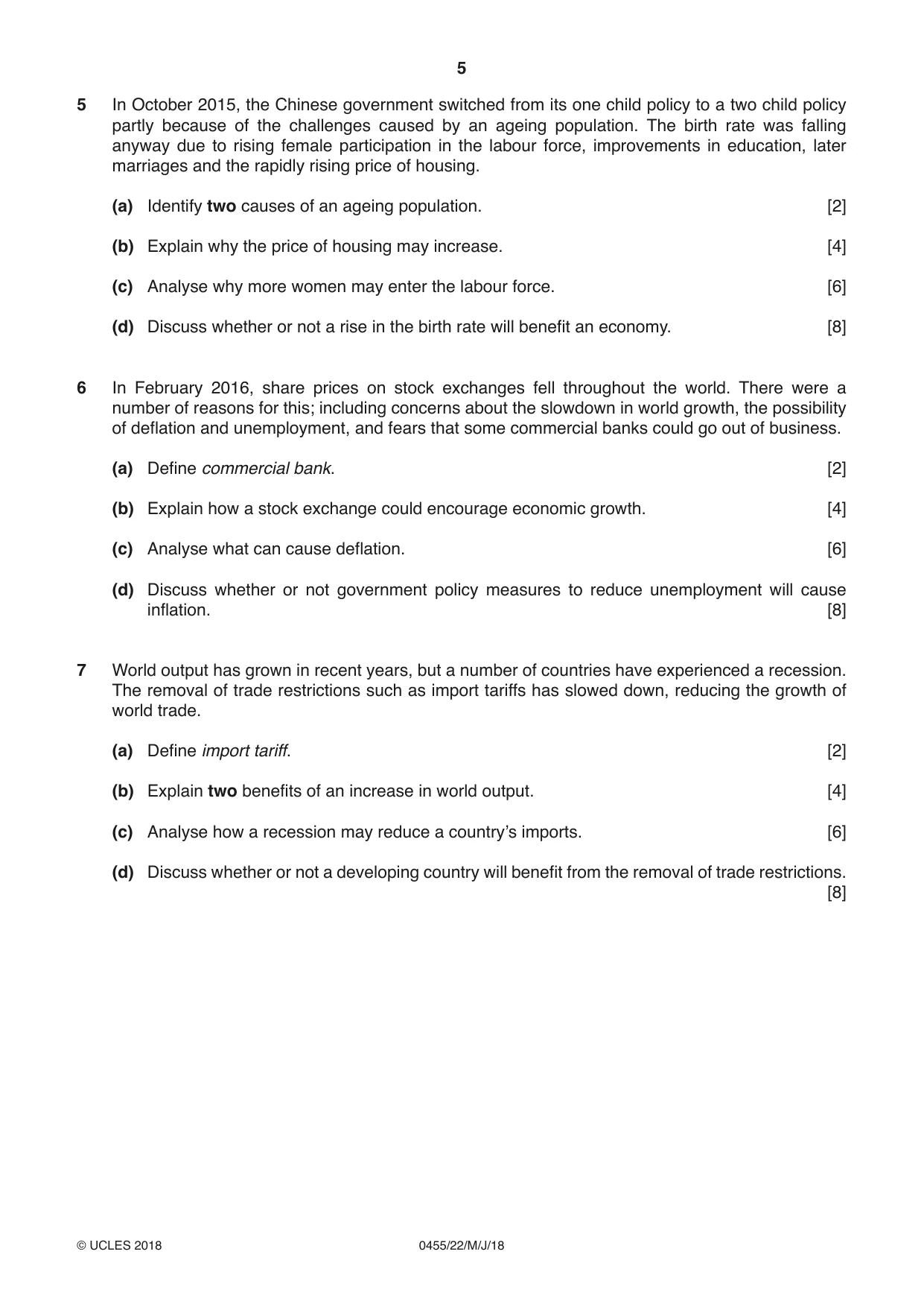 Cambridge IGCSE Economics 0455 2018 May/June Paper 2 · Variant 2 question paper, page 5 of 8