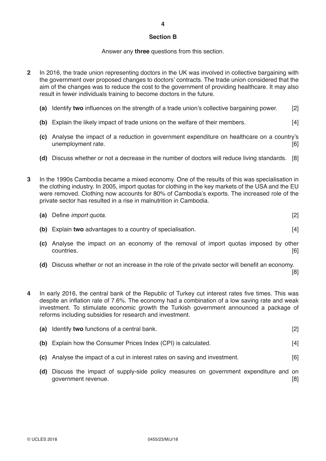 Cambridge IGCSE Economics 0455 2018 May/June Paper 2 · Variant 3 question paper, page 4 of 8