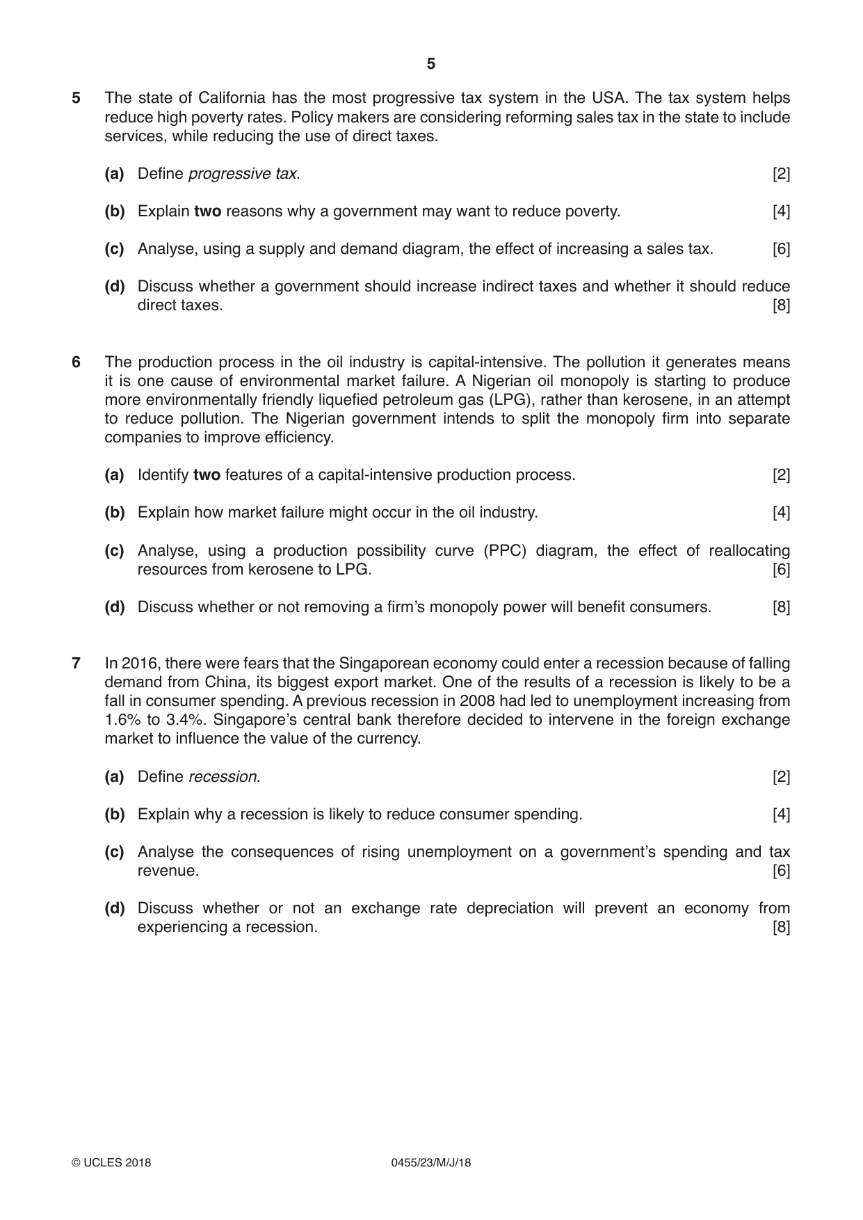 Cambridge IGCSE Economics 0455 2018 May/June Paper 2 · Variant 3 question paper, page 5 of 8