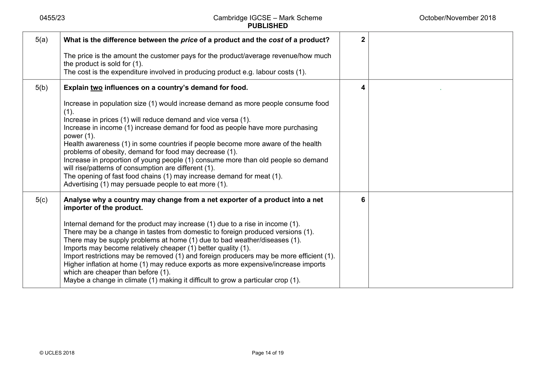 Mark scheme, page 14 of 19