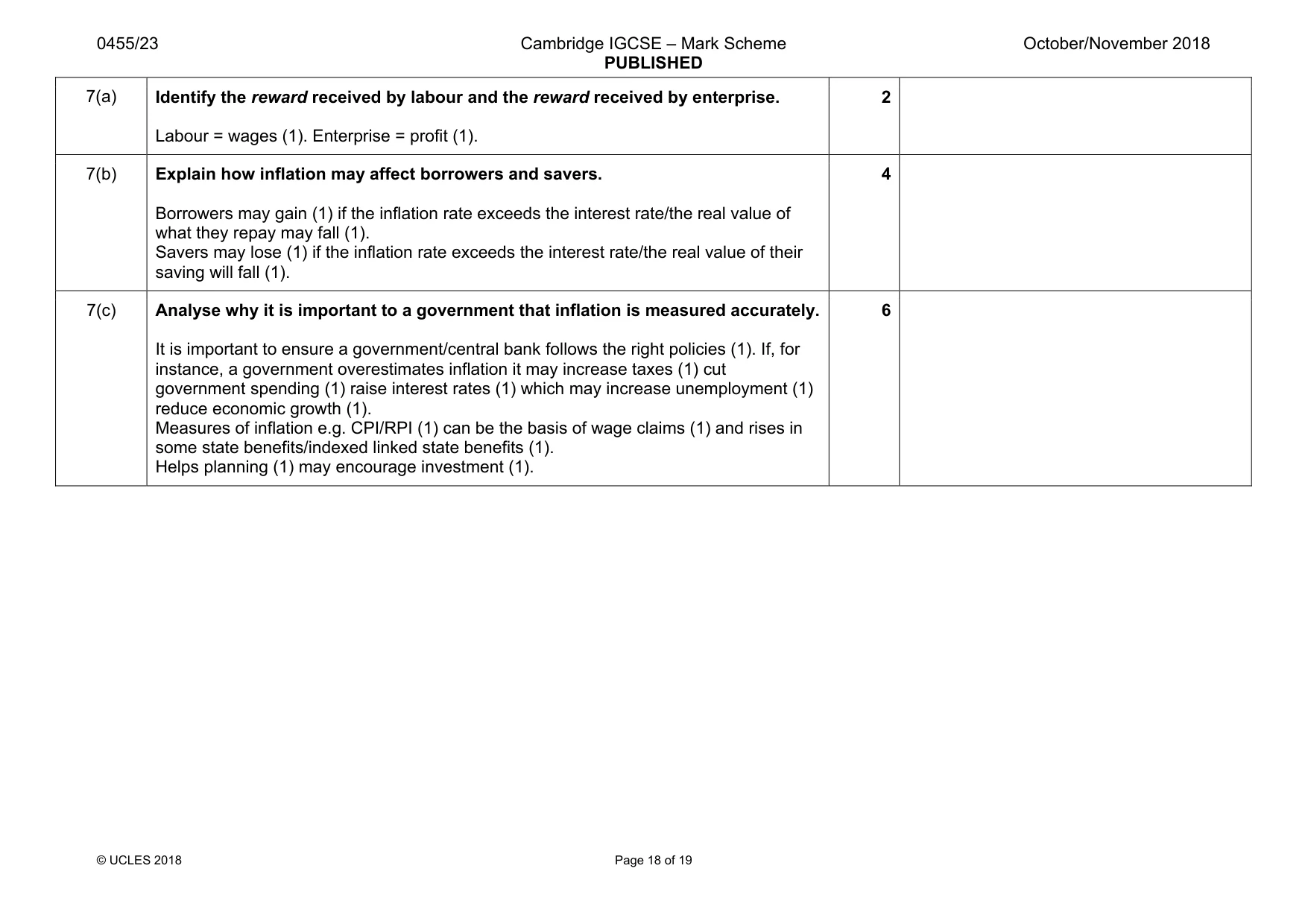 Mark scheme, page 18 of 19