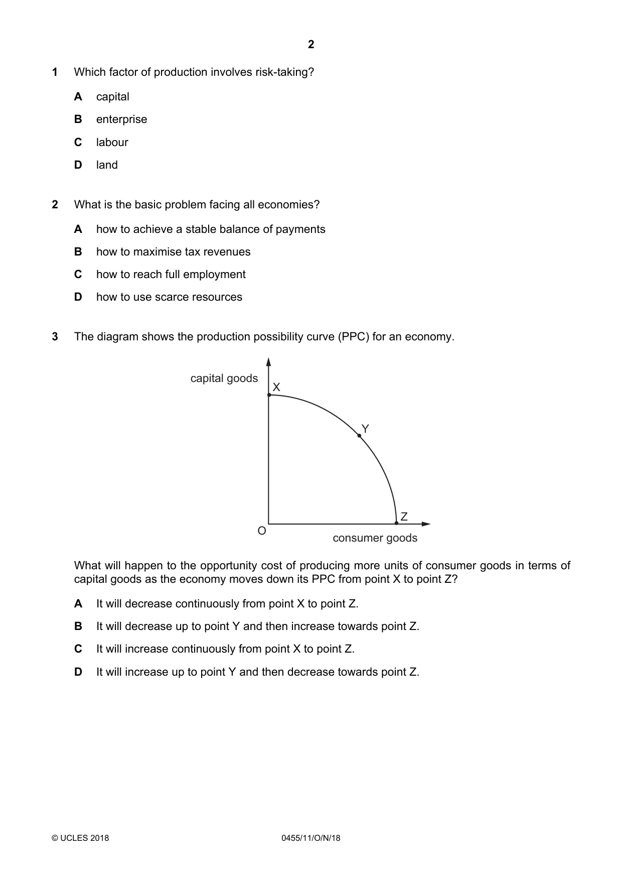 Cambridge IGCSE Economics 0455 2018 Oct/Nov Paper 1 · Variant 1 question paper, page 2 of 12