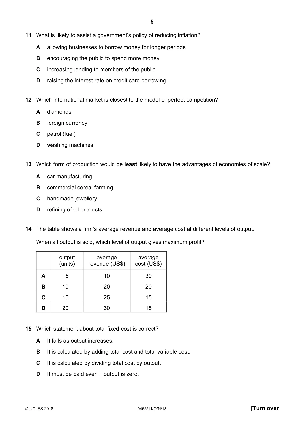 Cambridge IGCSE Economics 0455 2018 Oct/Nov Paper 1 · Variant 1 question paper, page 5 of 12