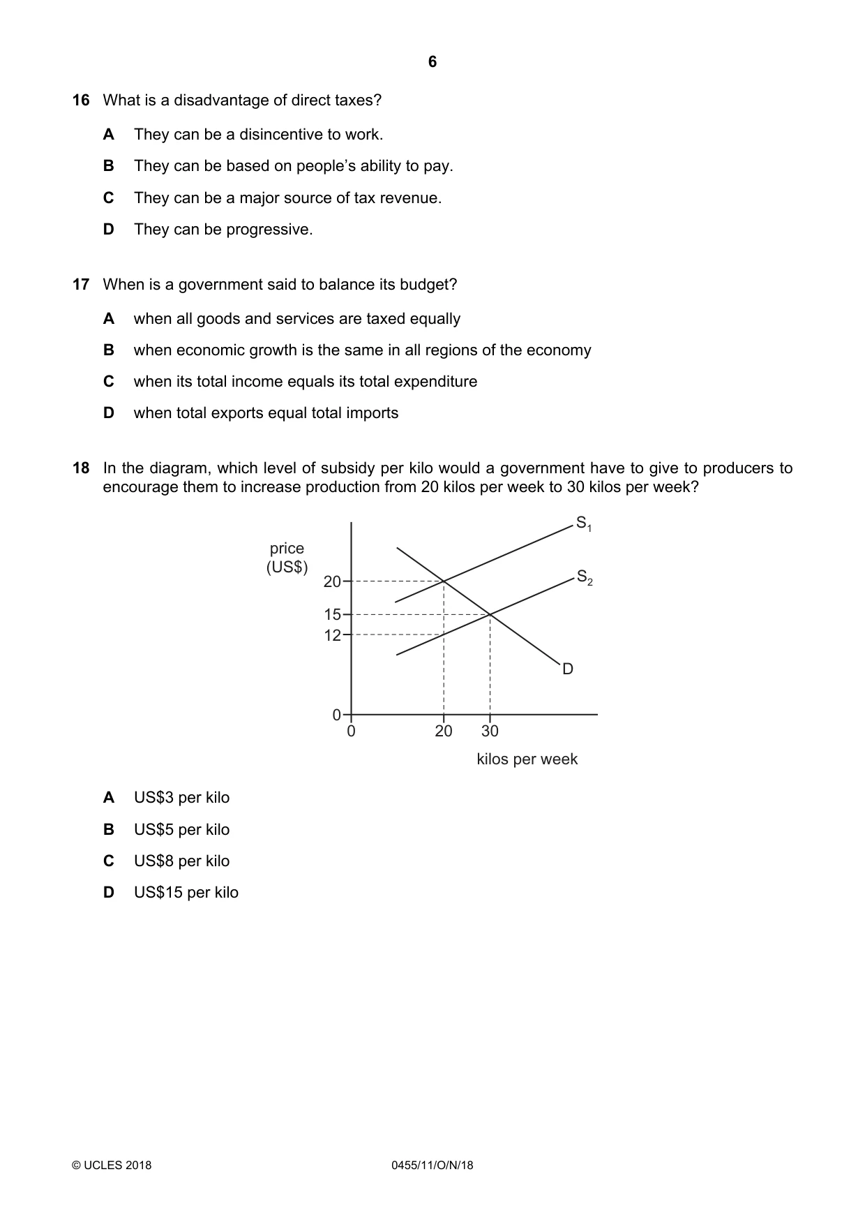 Cambridge IGCSE Economics 0455 2018 Oct/Nov Paper 1 · Variant 1 question paper, page 6 of 12