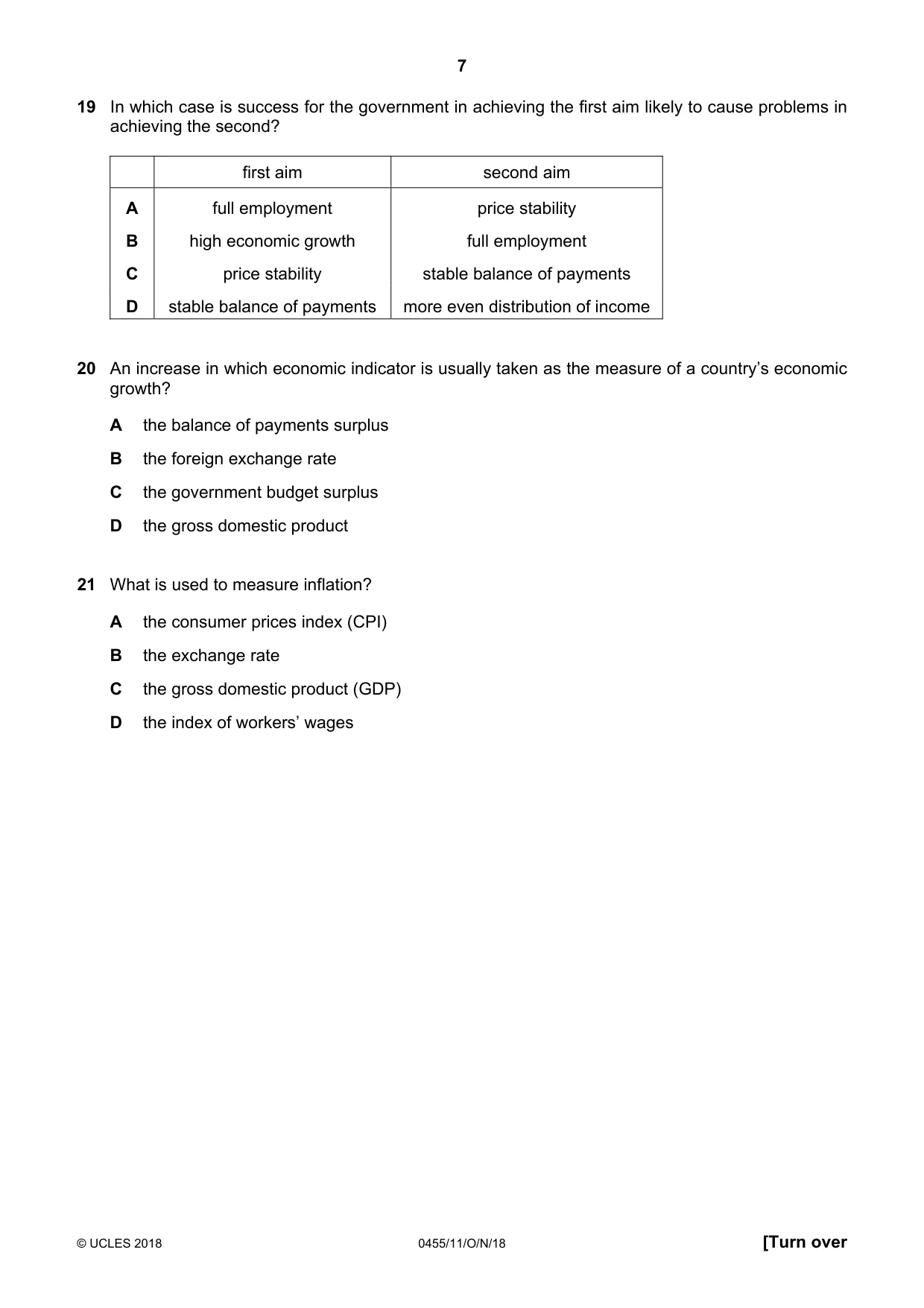 Cambridge IGCSE Economics 0455 2018 Oct/Nov Paper 1 · Variant 1 question paper, page 7 of 12