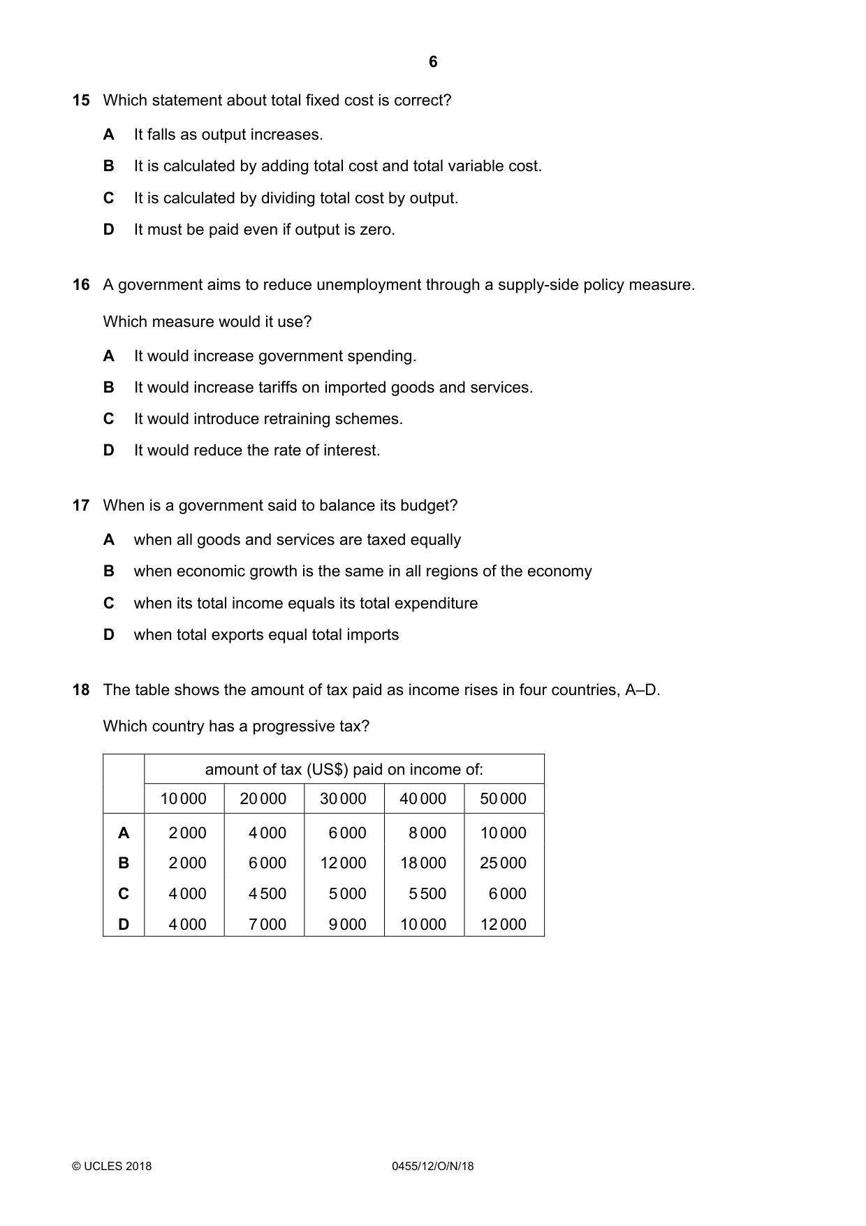 Cambridge IGCSE Economics 0455 2018 Oct/Nov Paper 1 · Variant 2 question paper, page 6 of 12