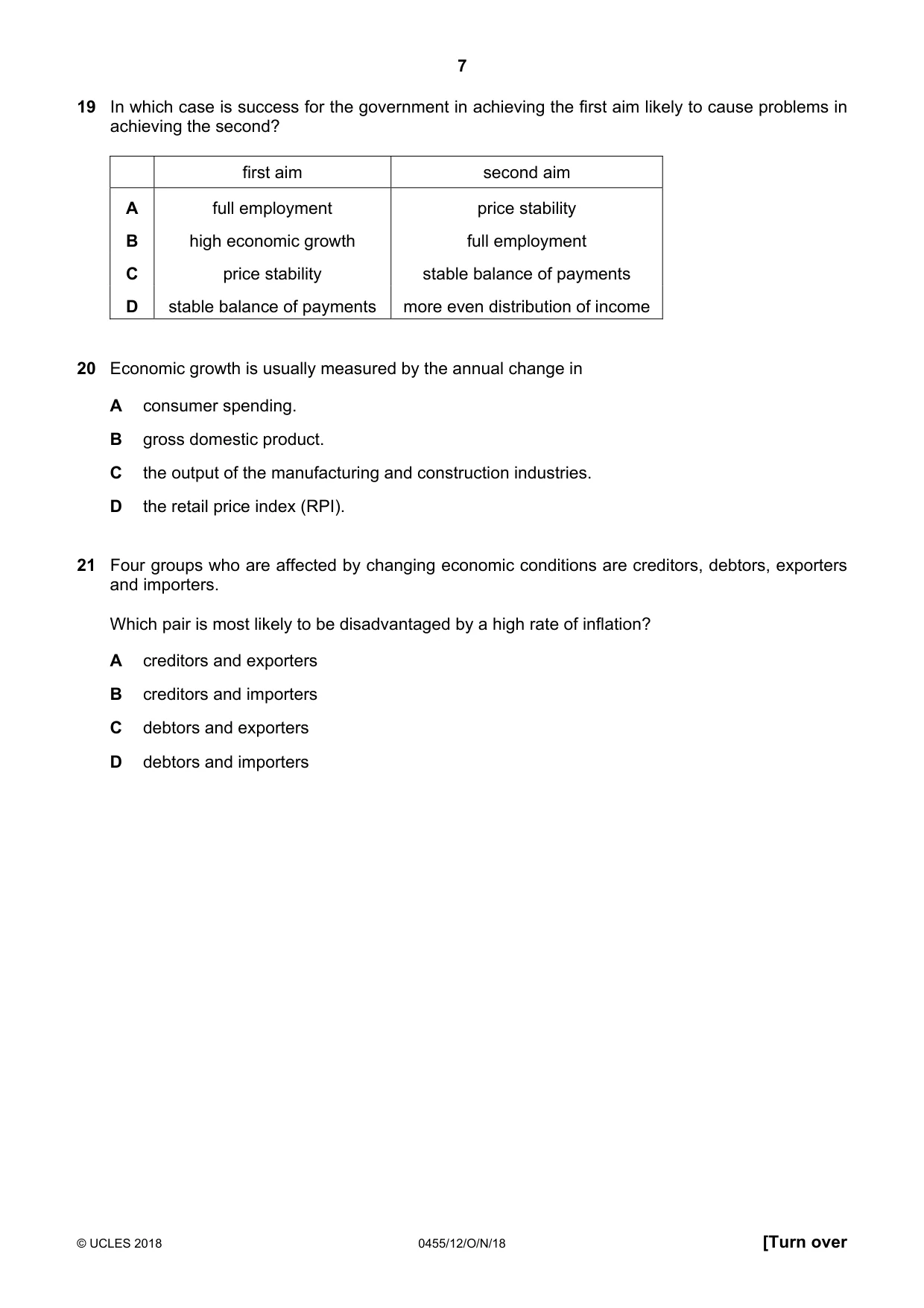 Cambridge IGCSE Economics 0455 2018 Oct/Nov Paper 1 · Variant 2 question paper, page 7 of 12