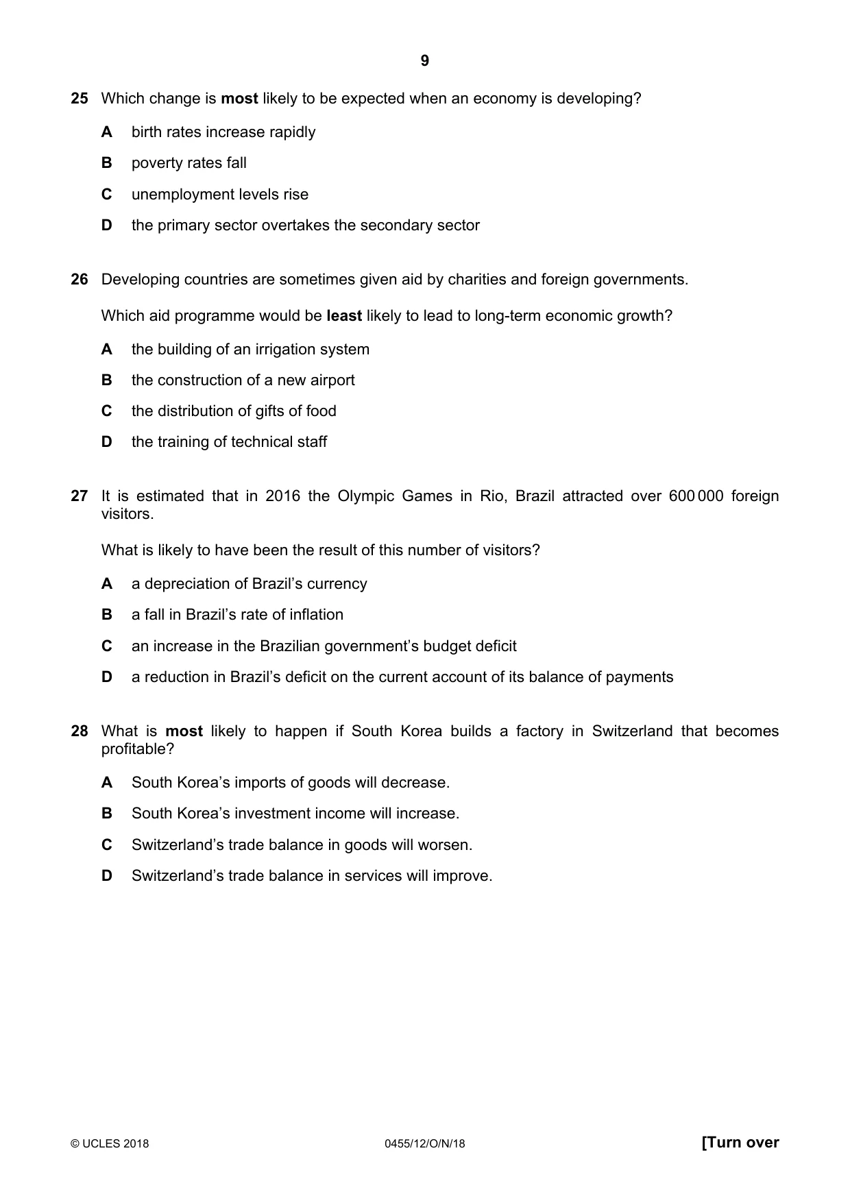 Cambridge IGCSE Economics 0455 2018 Oct/Nov Paper 1 · Variant 2 question paper, page 9 of 12