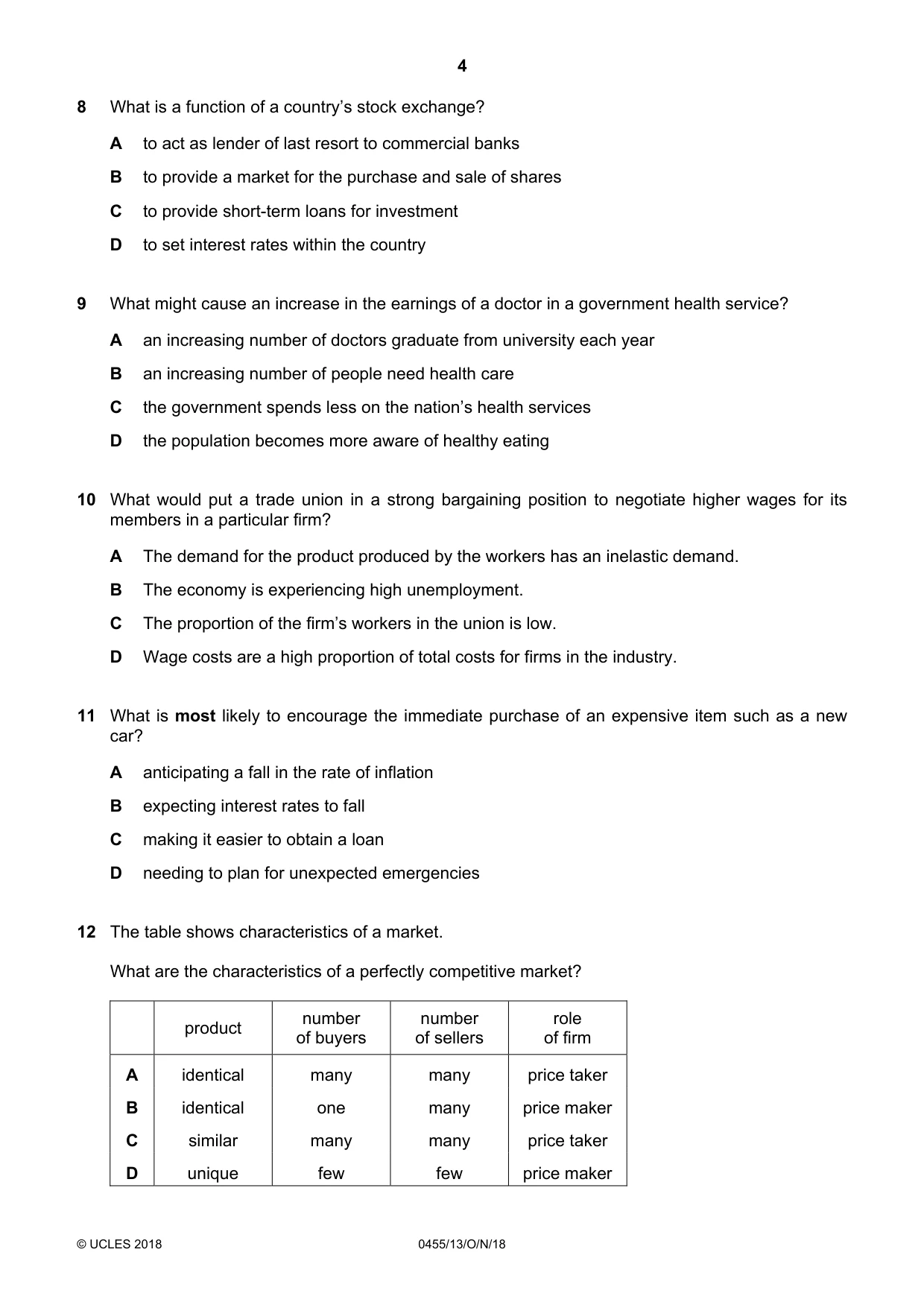 Cambridge IGCSE Economics 0455 2018 Oct/Nov Paper 1 · Variant 3 question paper, page 4 of 12