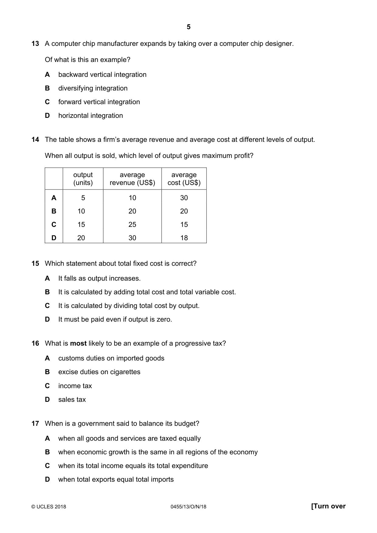 Cambridge IGCSE Economics 0455 2018 Oct/Nov Paper 1 · Variant 3 question paper, page 5 of 12