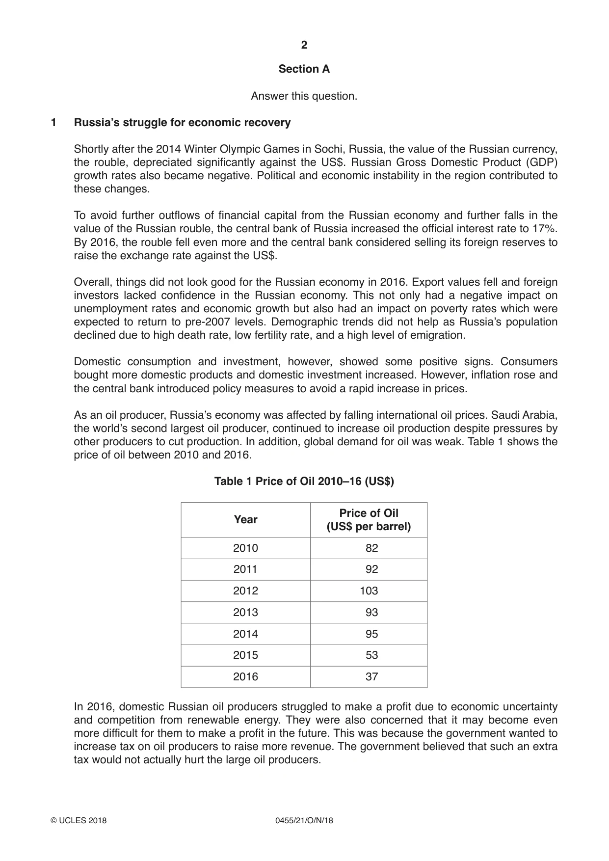 Cambridge IGCSE Economics 0455 2018 Oct/Nov Paper 2 · Variant 1 question paper, page 2 of 8