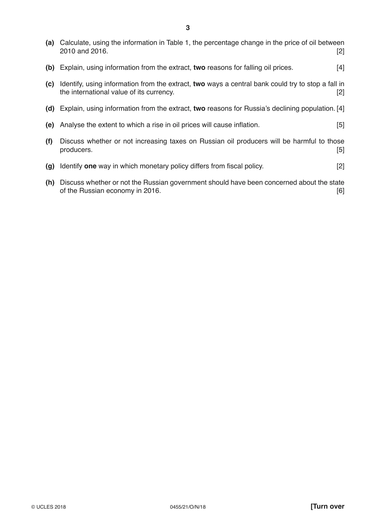 Cambridge IGCSE Economics 0455 2018 Oct/Nov Paper 2 · Variant 1 question paper, page 3 of 8