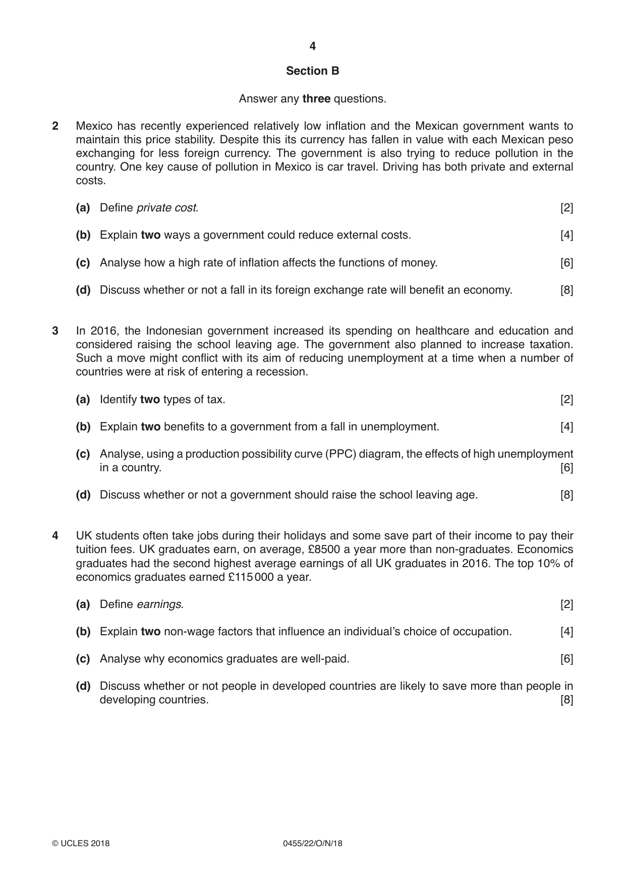 Cambridge IGCSE Economics 0455 2018 Oct/Nov Paper 2 · Variant 2 question paper, page 4 of 8