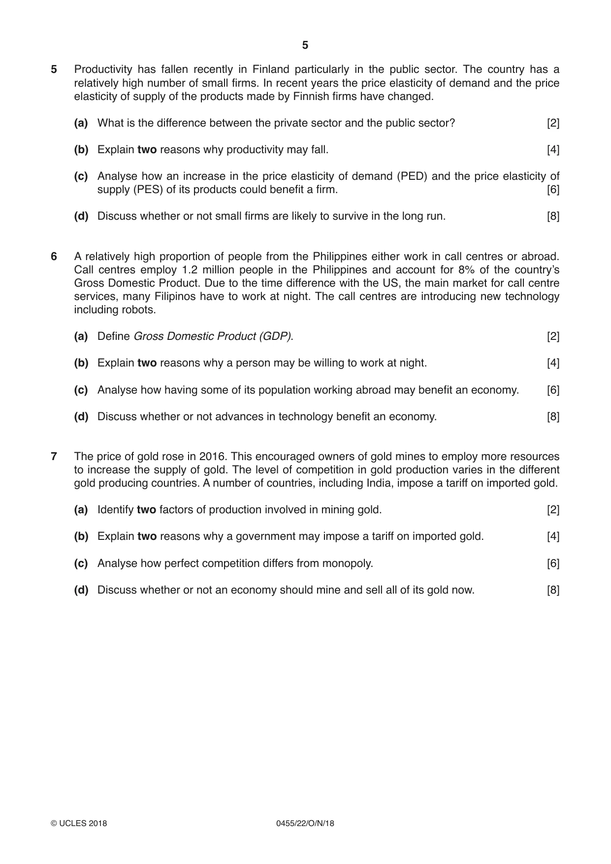 Cambridge IGCSE Economics 0455 2018 Oct/Nov Paper 2 · Variant 2 question paper, page 5 of 8