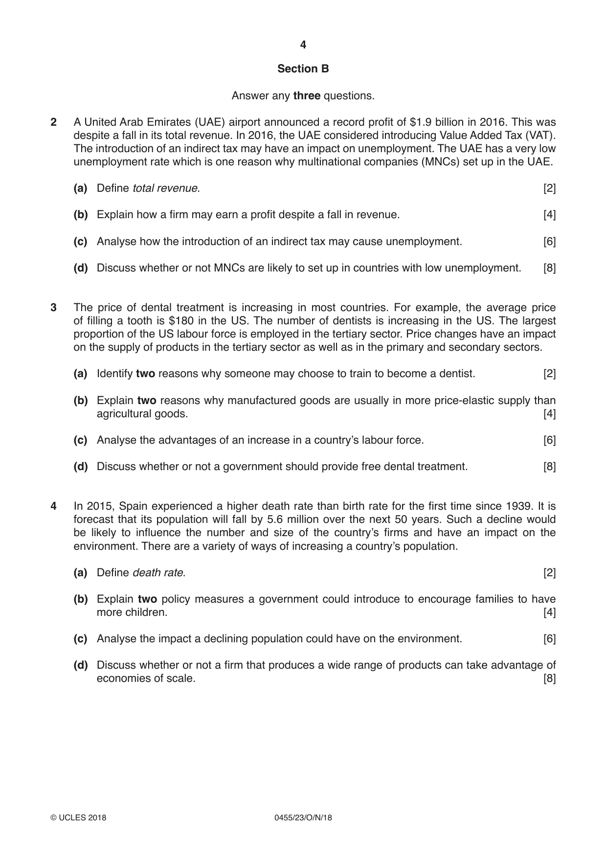Cambridge IGCSE Economics 0455 2018 Oct/Nov Paper 2 · Variant 3 question paper, page 4 of 8