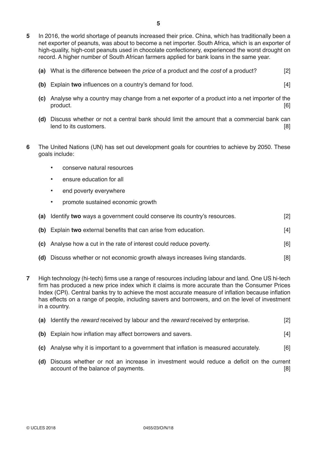 Cambridge IGCSE Economics 0455 2018 Oct/Nov Paper 2 · Variant 3 question paper, page 5 of 8