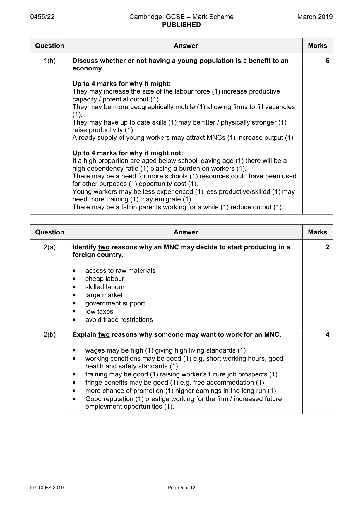 Mark scheme, page 5 of 12