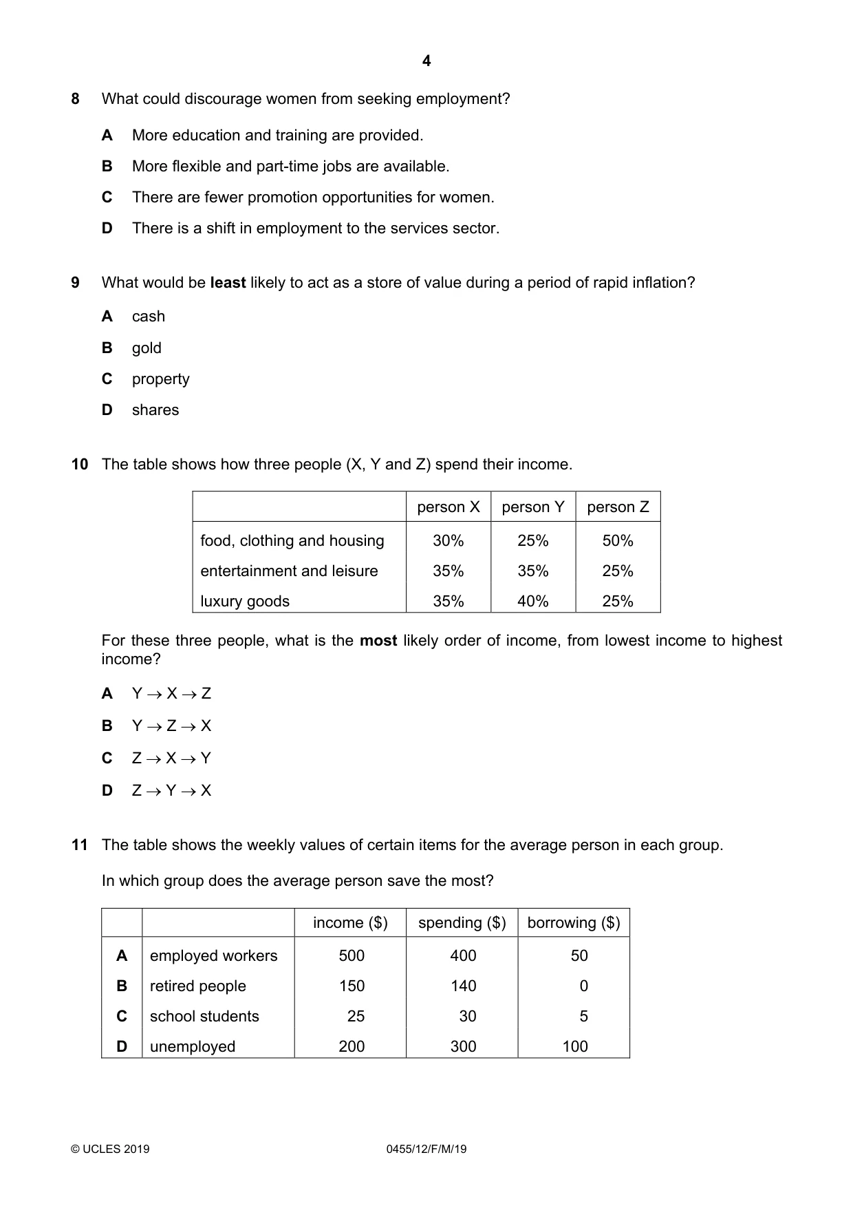 Cambridge IGCSE Economics 0455 2019 Feb/March Paper 1 · Variant 2 question paper, page 4 of 12