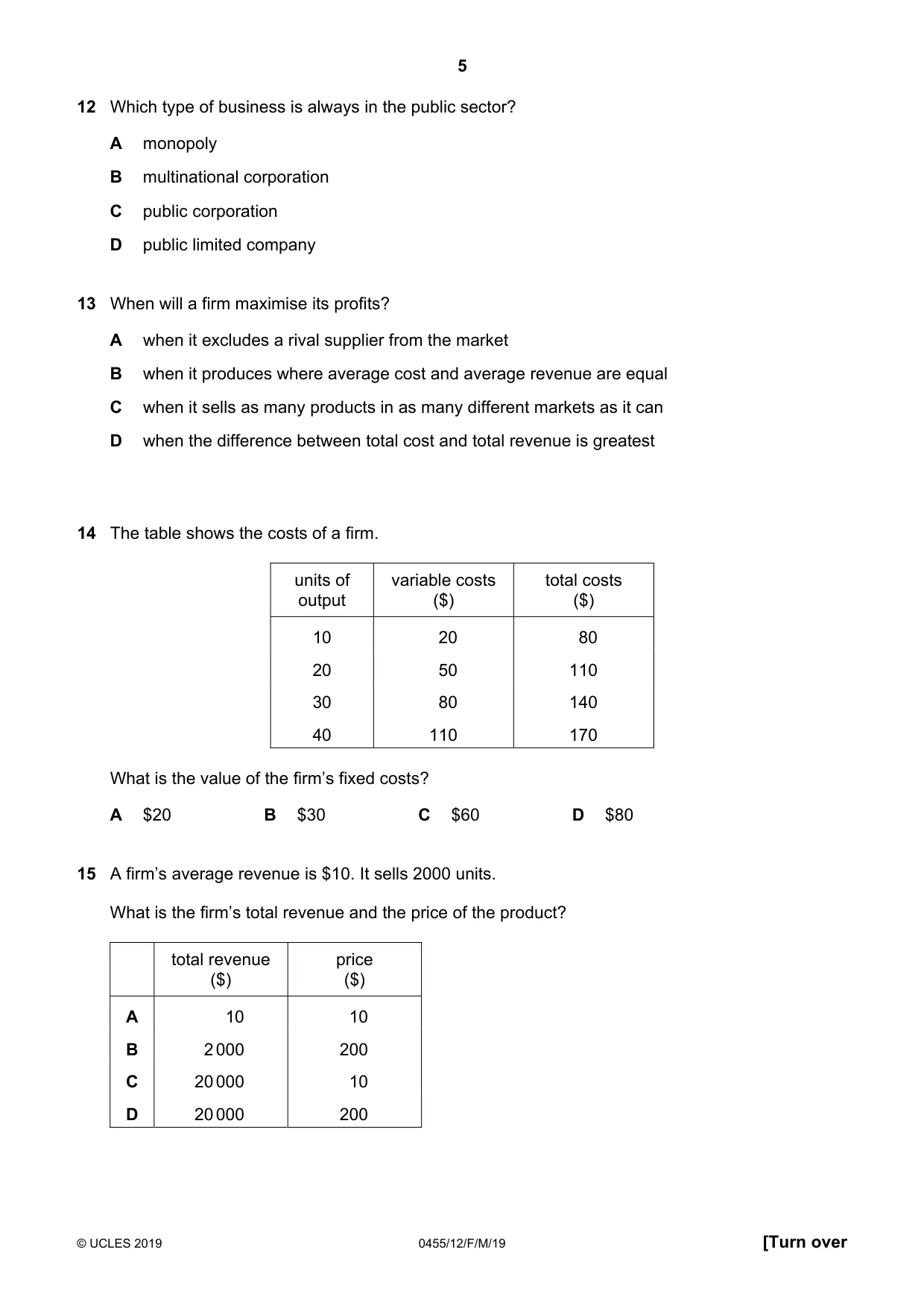 Cambridge IGCSE Economics 0455 2019 Feb/March Paper 1 · Variant 2 question paper, page 5 of 12