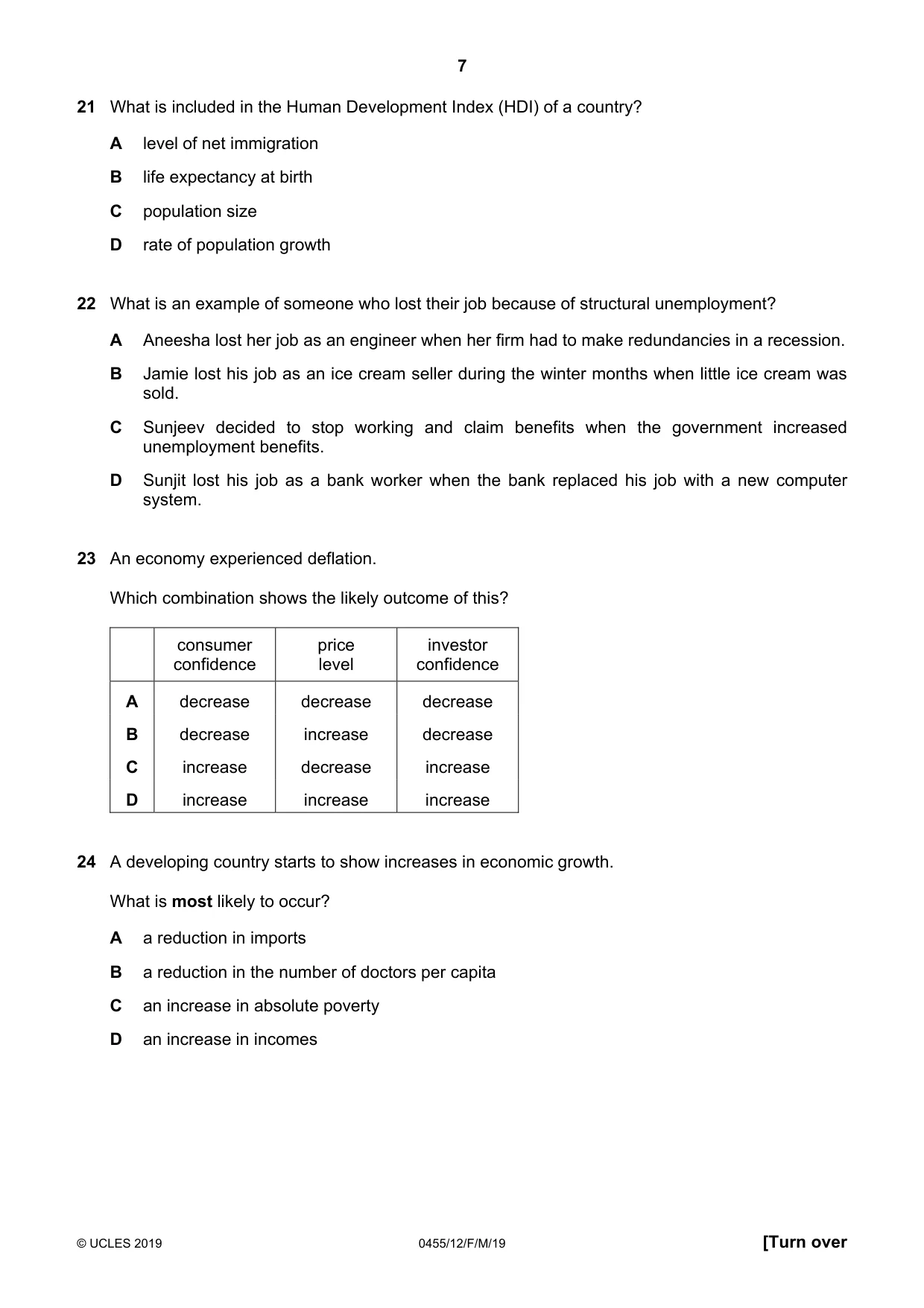 Cambridge IGCSE Economics 0455 2019 Feb/March Paper 1 · Variant 2 question paper, page 7 of 12