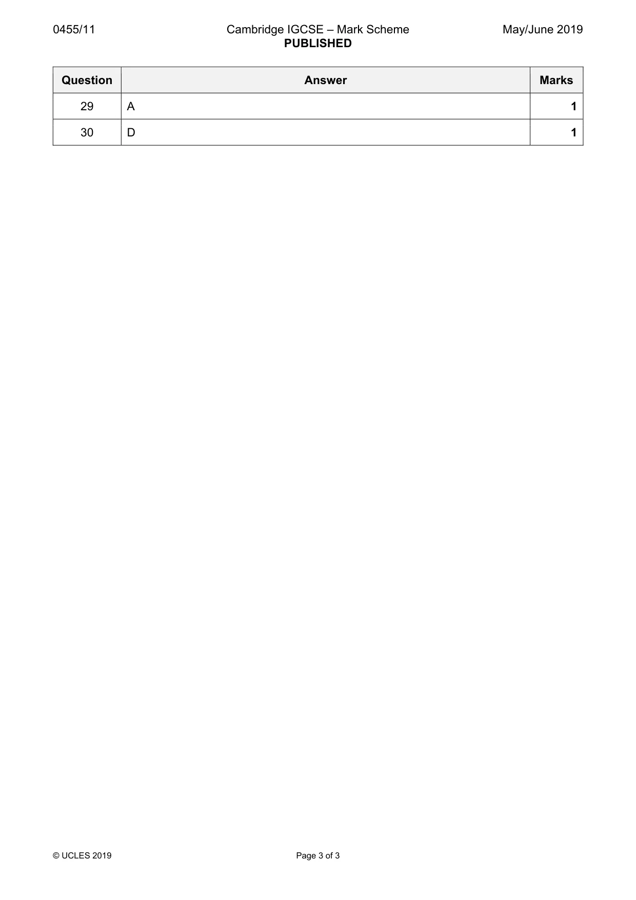 Mark scheme, page 3 of 3