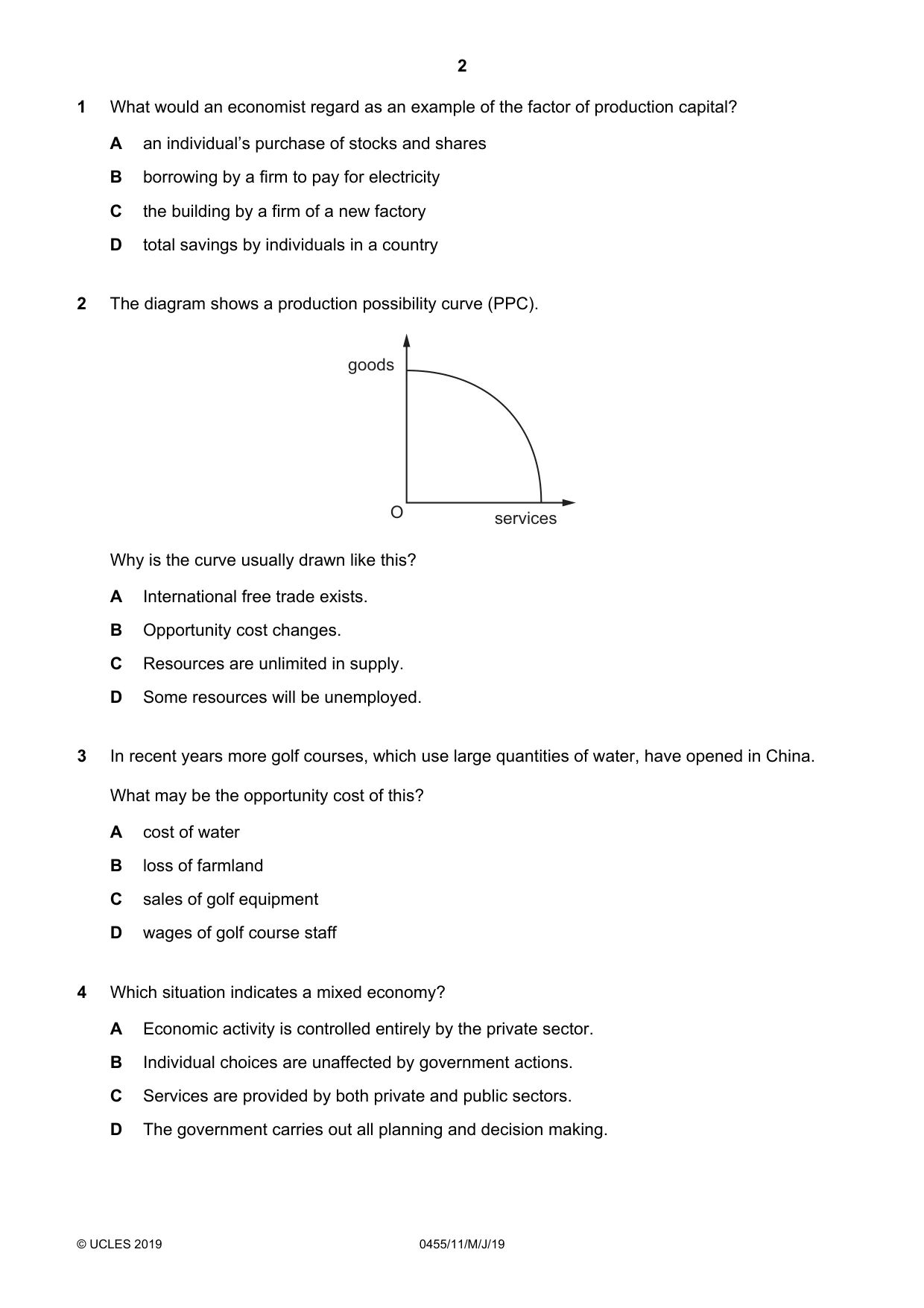 Cambridge IGCSE Economics 0455 2019 May/June Paper 1 · Variant 1 question paper, page 2 of 12