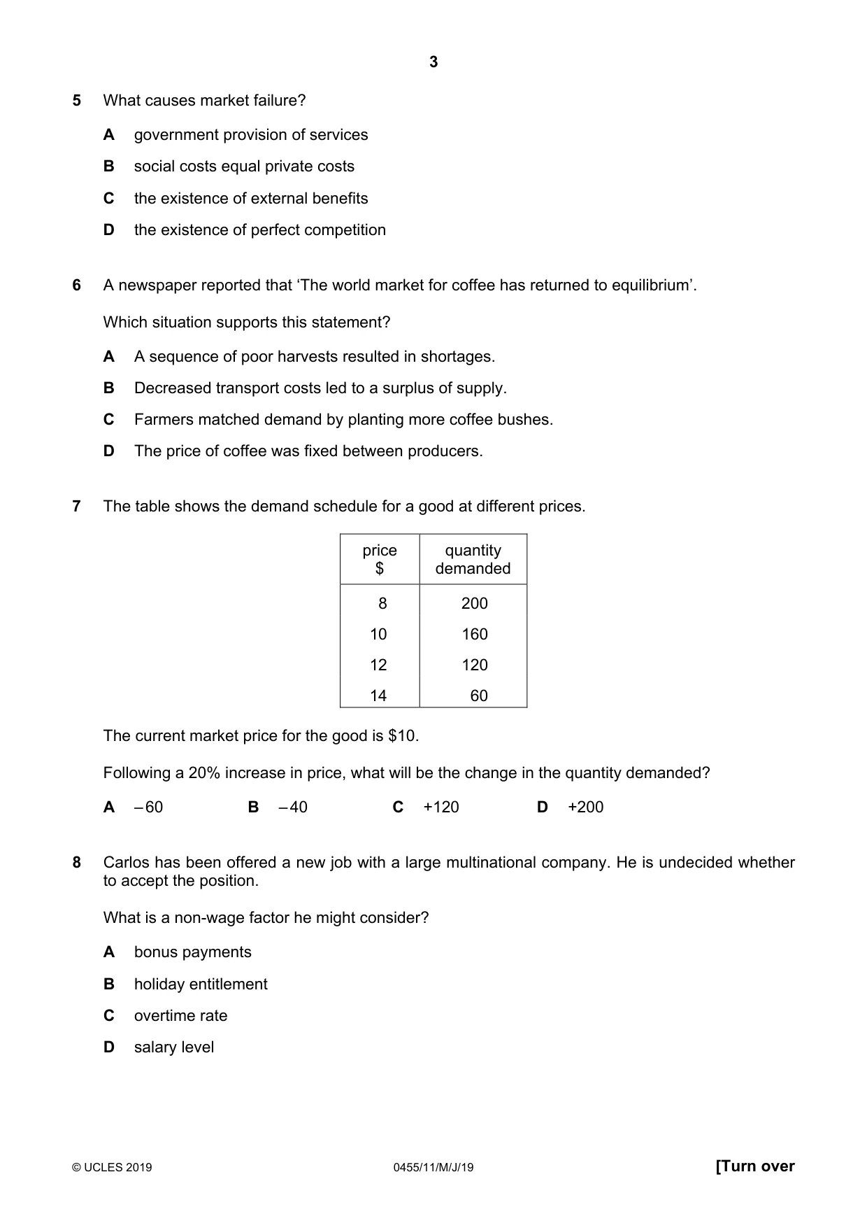 Cambridge IGCSE Economics 0455 2019 May/June Paper 1 · Variant 1 question paper, page 3 of 12