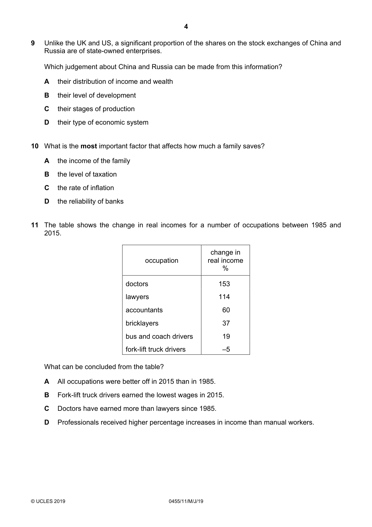 Cambridge IGCSE Economics 0455 2019 May/June Paper 1 · Variant 1 question paper, page 4 of 12