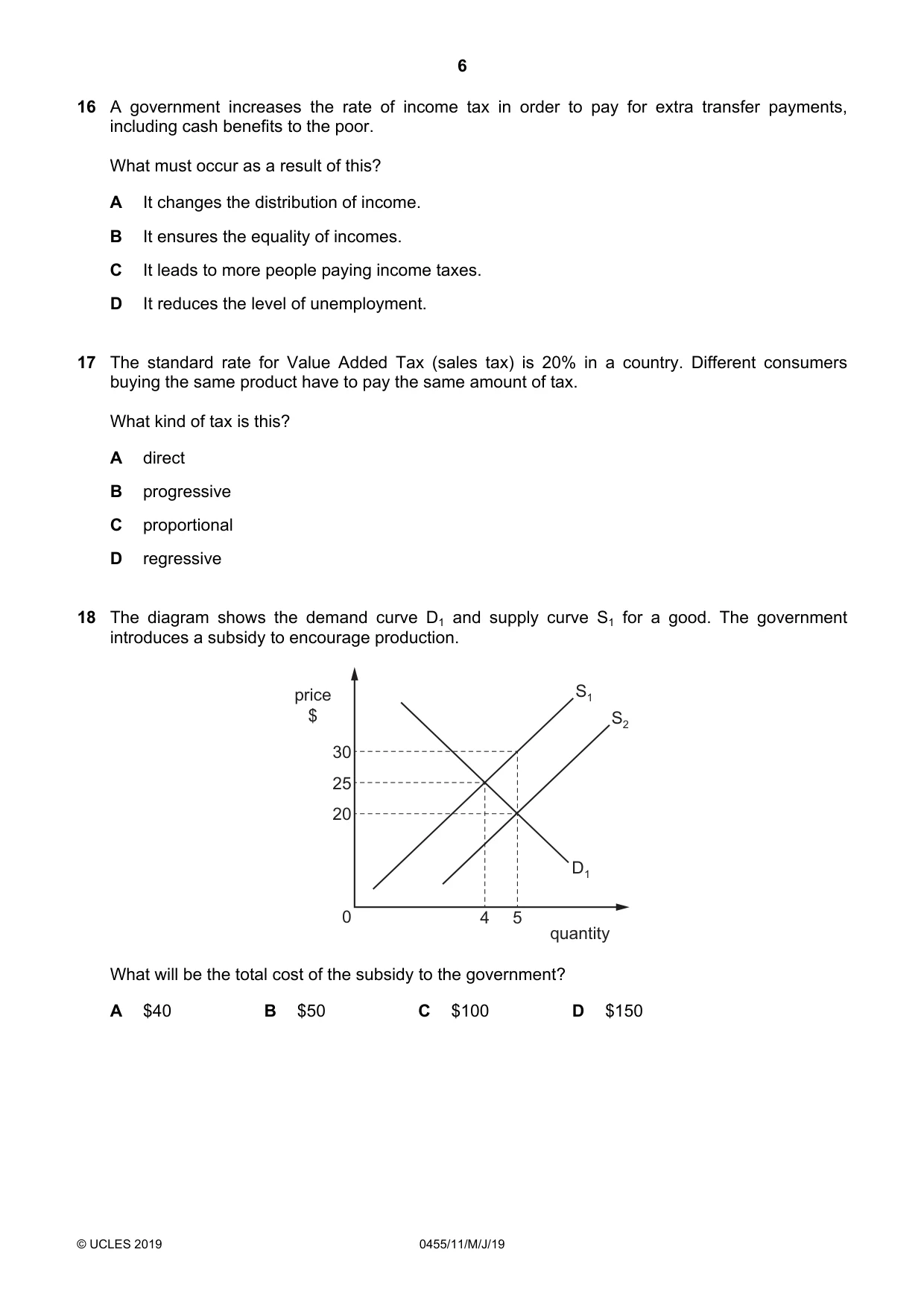 Cambridge IGCSE Economics 0455 2019 May/June Paper 1 · Variant 1 question paper, page 6 of 12